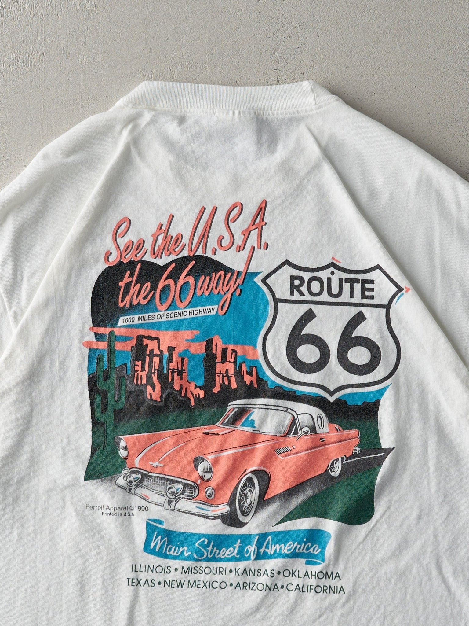 Vintage 90' White Route 66 "Get Your Kicks On" Long Tee (L)