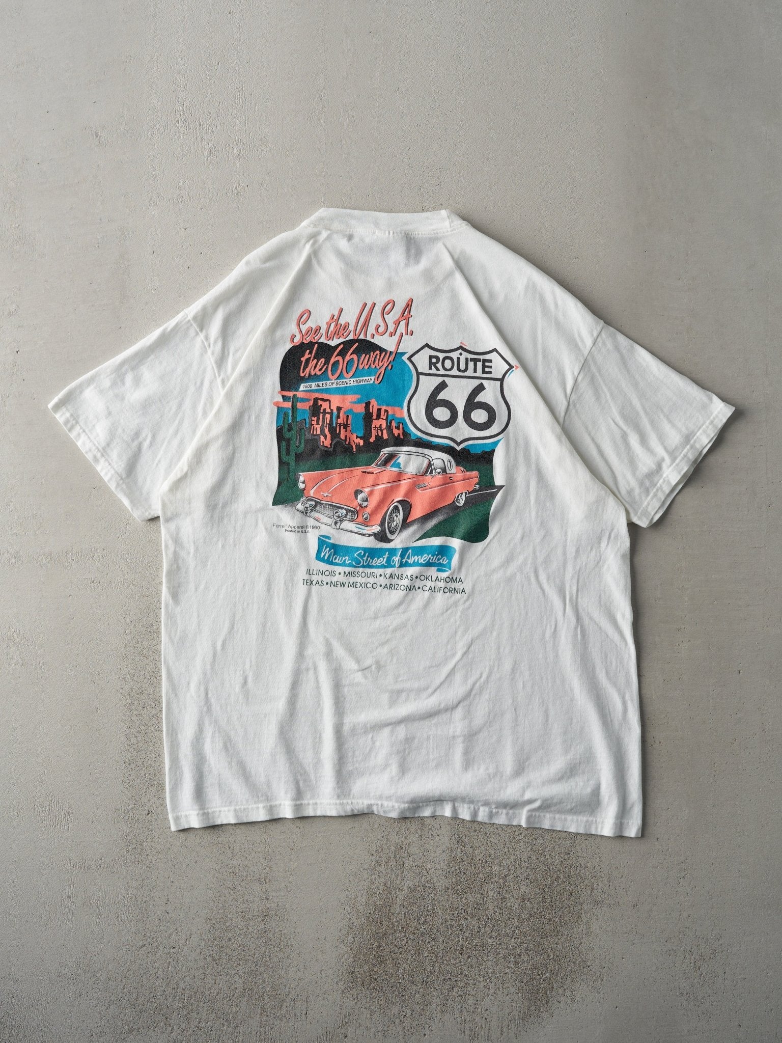 Vintage 90' White Route 66 "Get Your Kicks On" Long Tee (L)