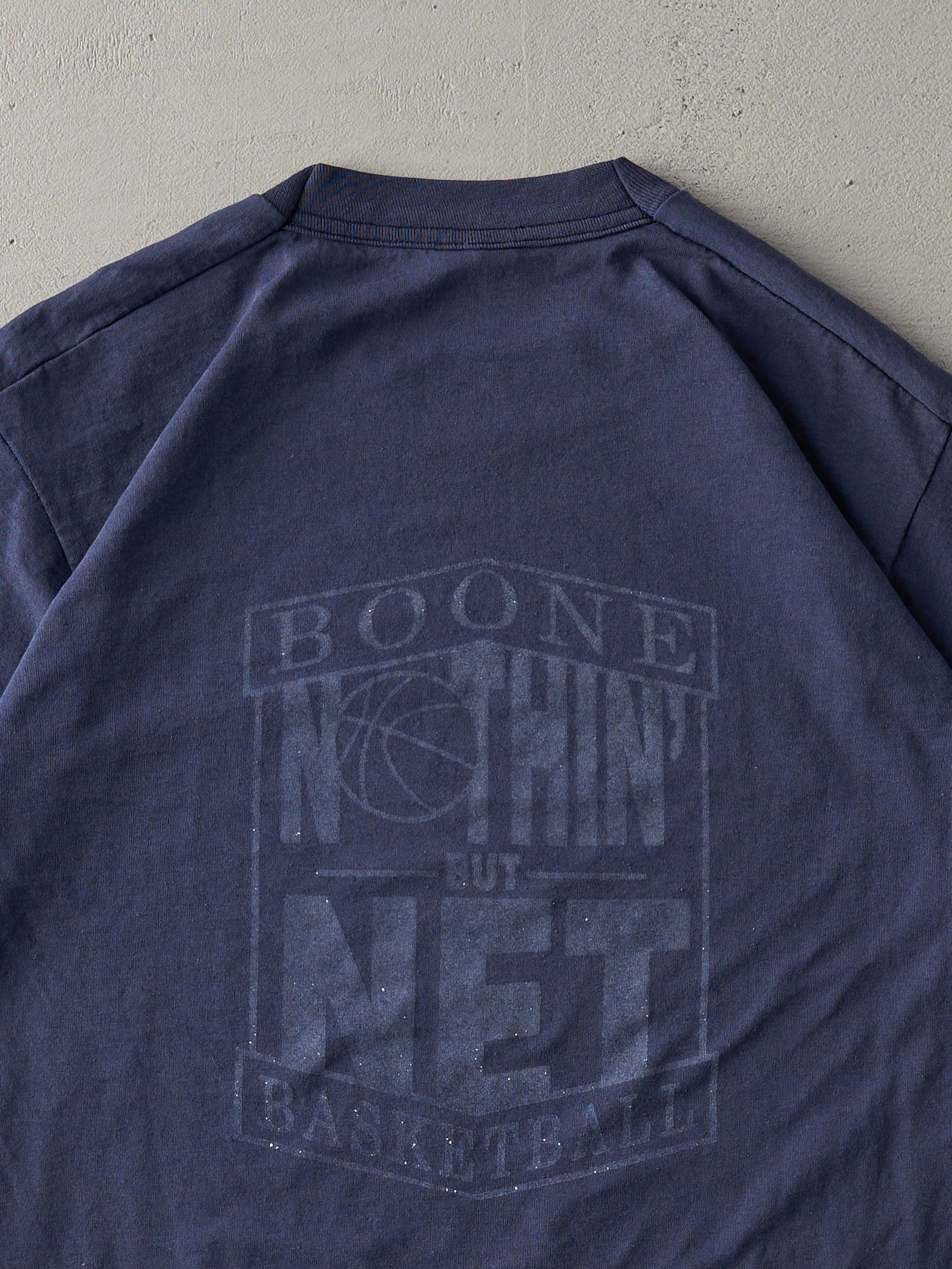 Vintage 90s Navy Boone Basketball "Nothing But Net" Single Stitch Tee (M)
