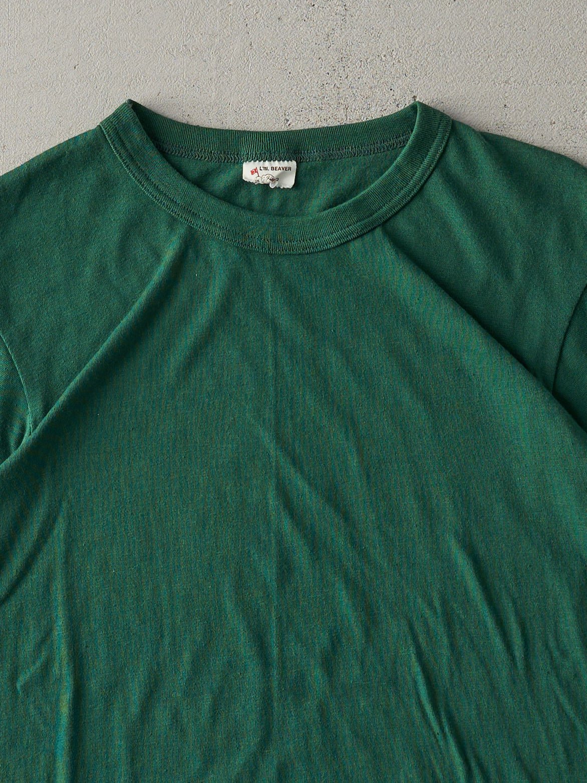 Vintage 80s Forest Green Blank Ringer Tee (S)