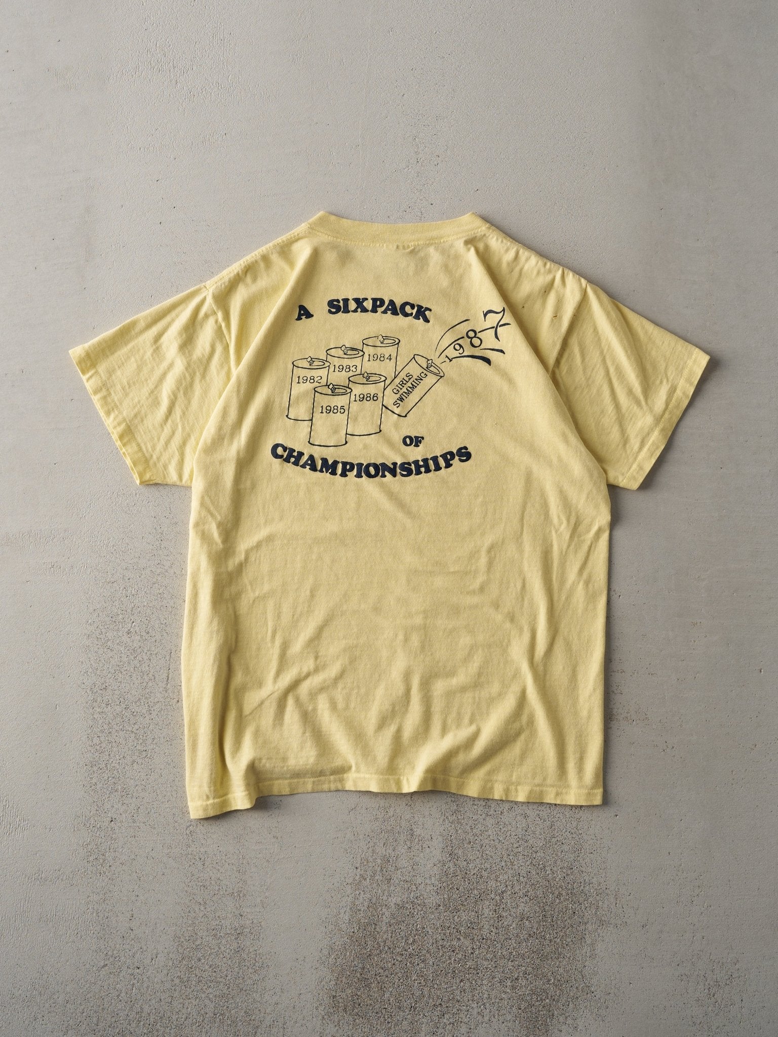 Vintage 87' Yellow Girls Swimming Championship Single Stitch Tee (M)