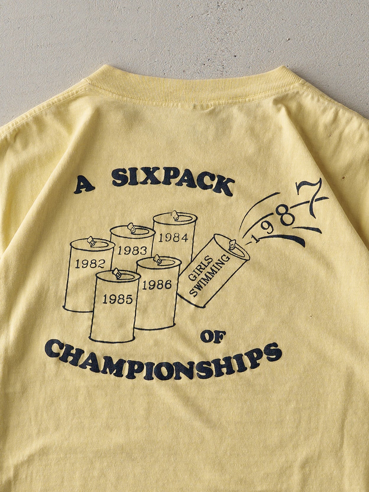 Vintage 87' Yellow Girls Swimming Championship Single Stitch Tee (M)