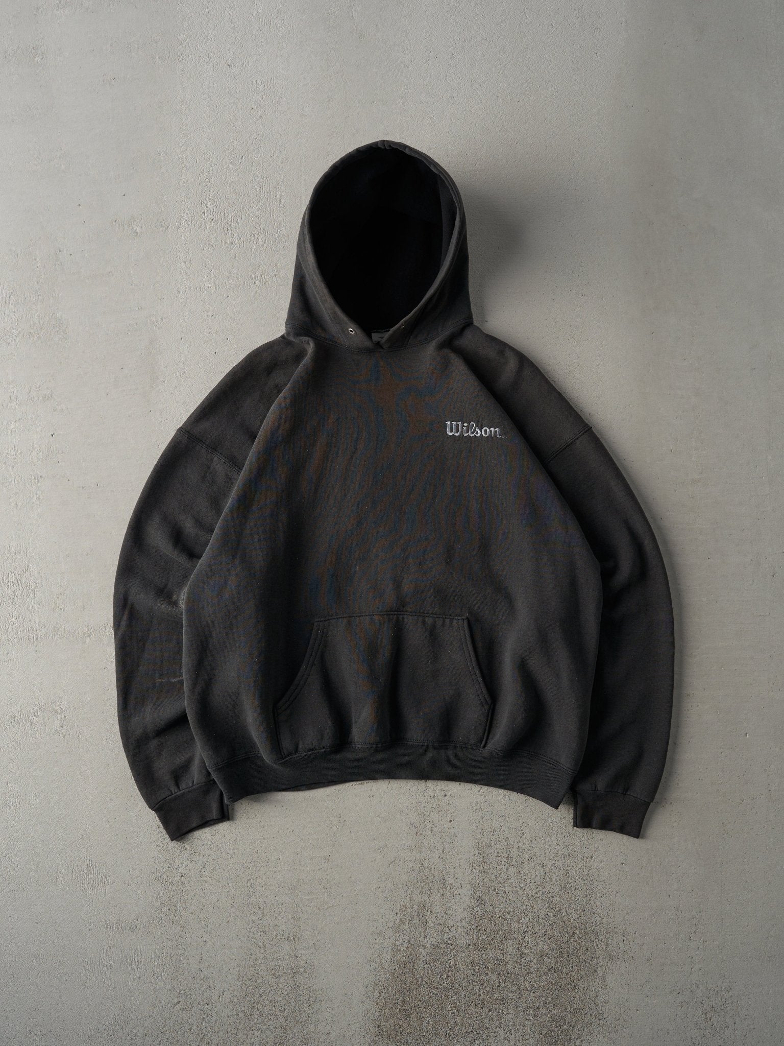 Vintage 90s Faded Black Wilson Embroidered Boxy Hoodie (L)
