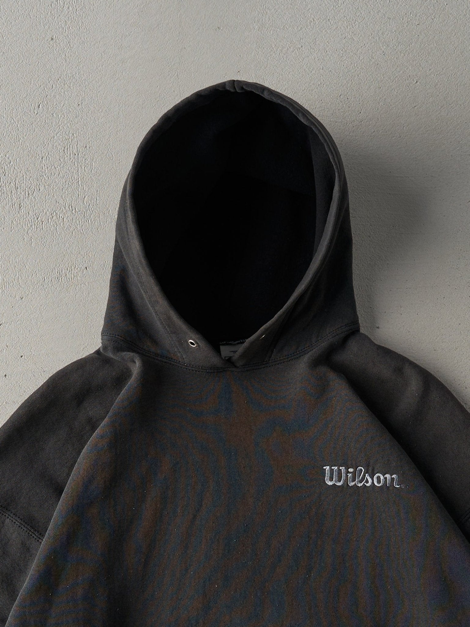 Vintage 90s Faded Black Wilson Embroidered Boxy Hoodie (L)