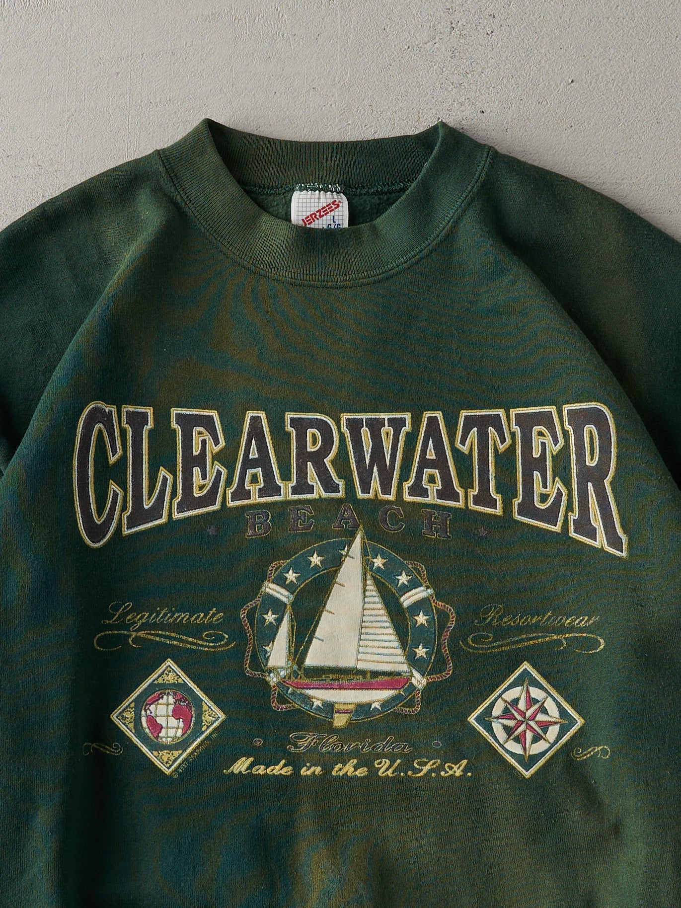 Vintage 90s Forest Green Clearwater Beach Crewneck (M)