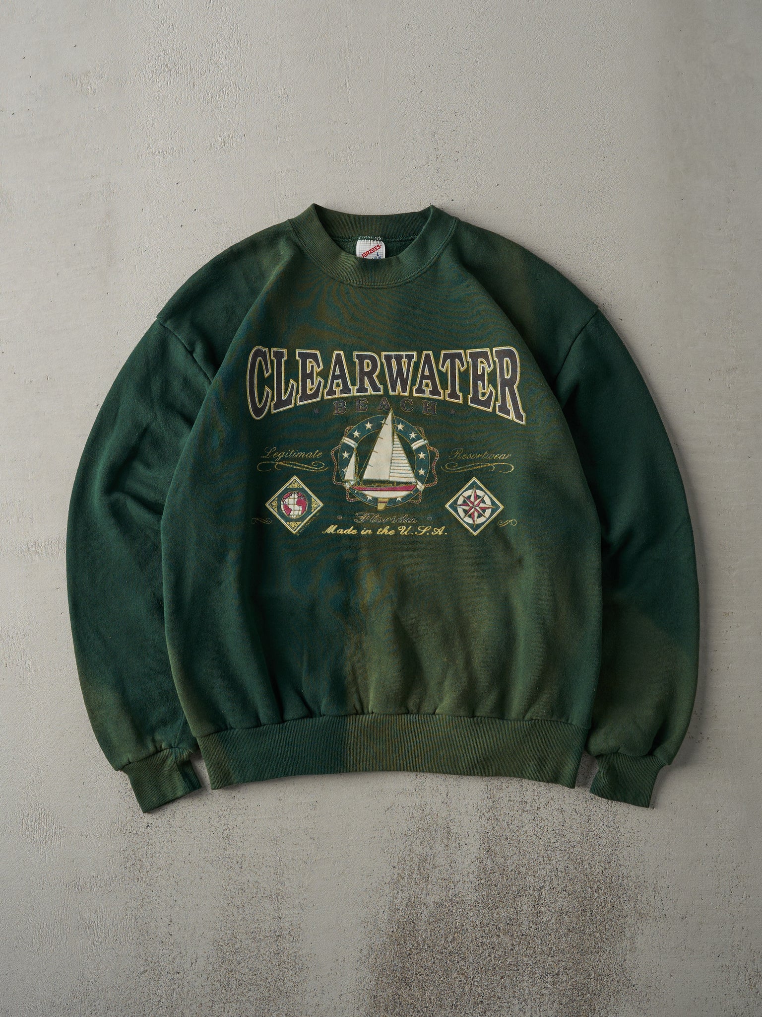 Vintage 90s Forest Green Clearwater Beach Crewneck (M)