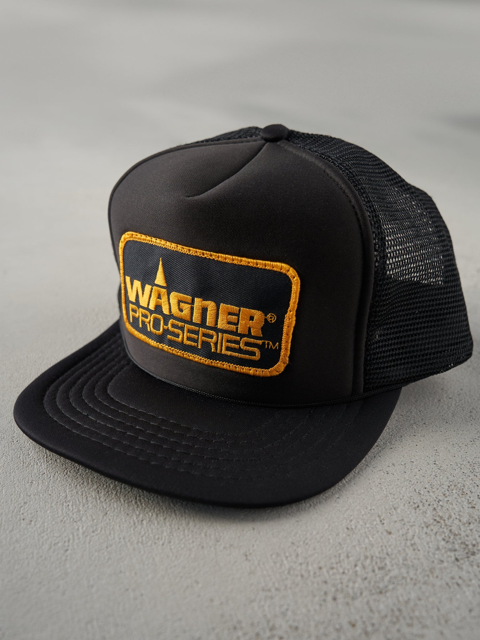 Vintage 90s Black Wagner Pro-Series Embroidered Foam Trucker Hat