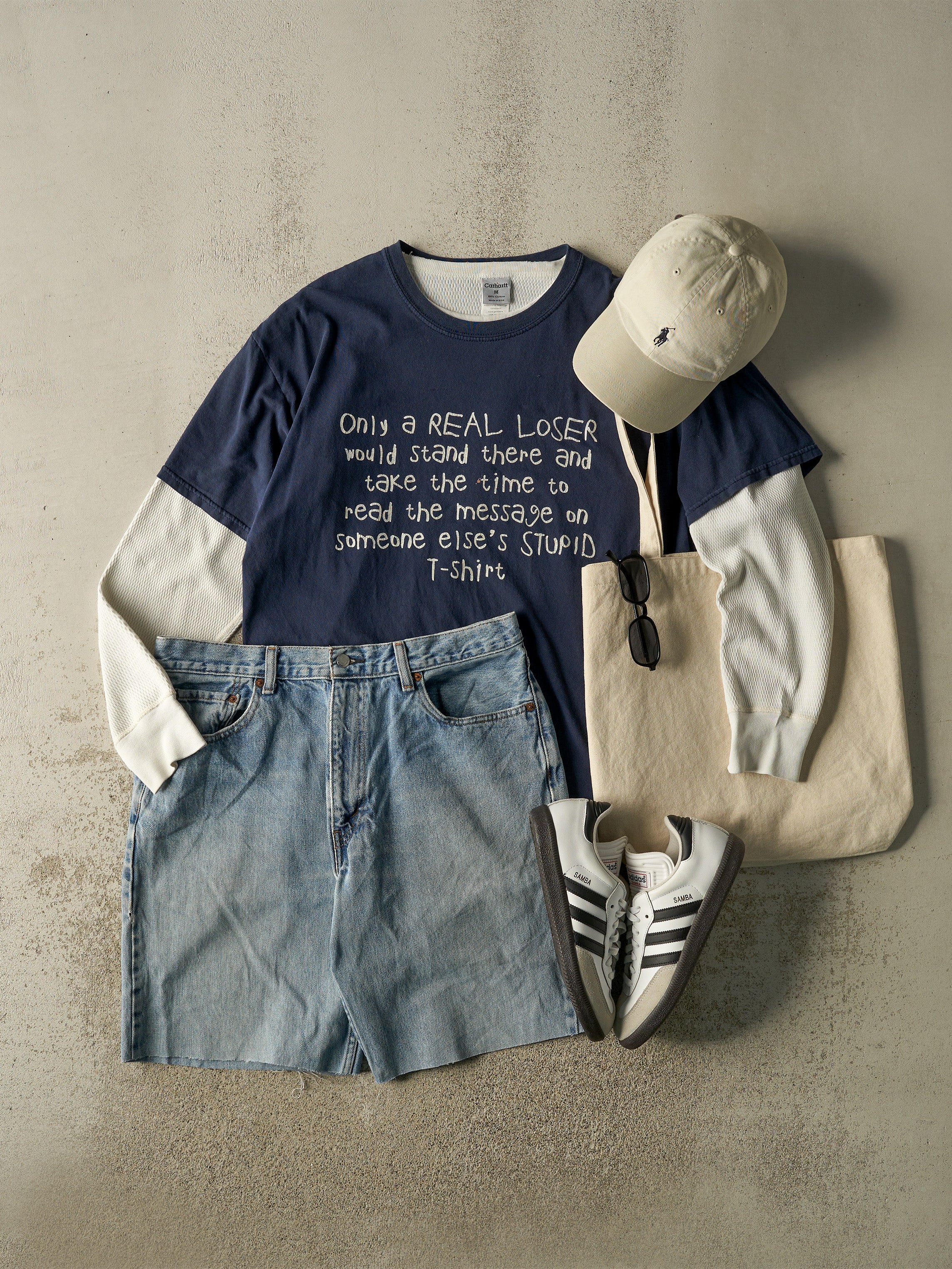 Vintage Y2K Navy Blue "Only A Real Loser" Tee (L/XL)