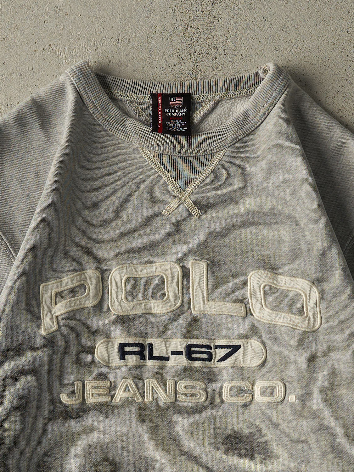Vintage Y2K Grey Polo Jeans Co Embroidered Crewneck (M)