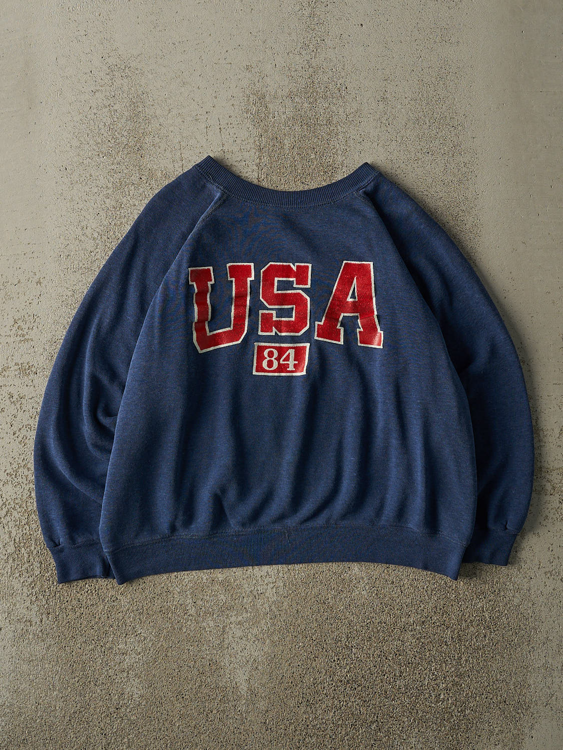 Vintage 80s Navy Blue USA Boxy Crewneck (XS/S)