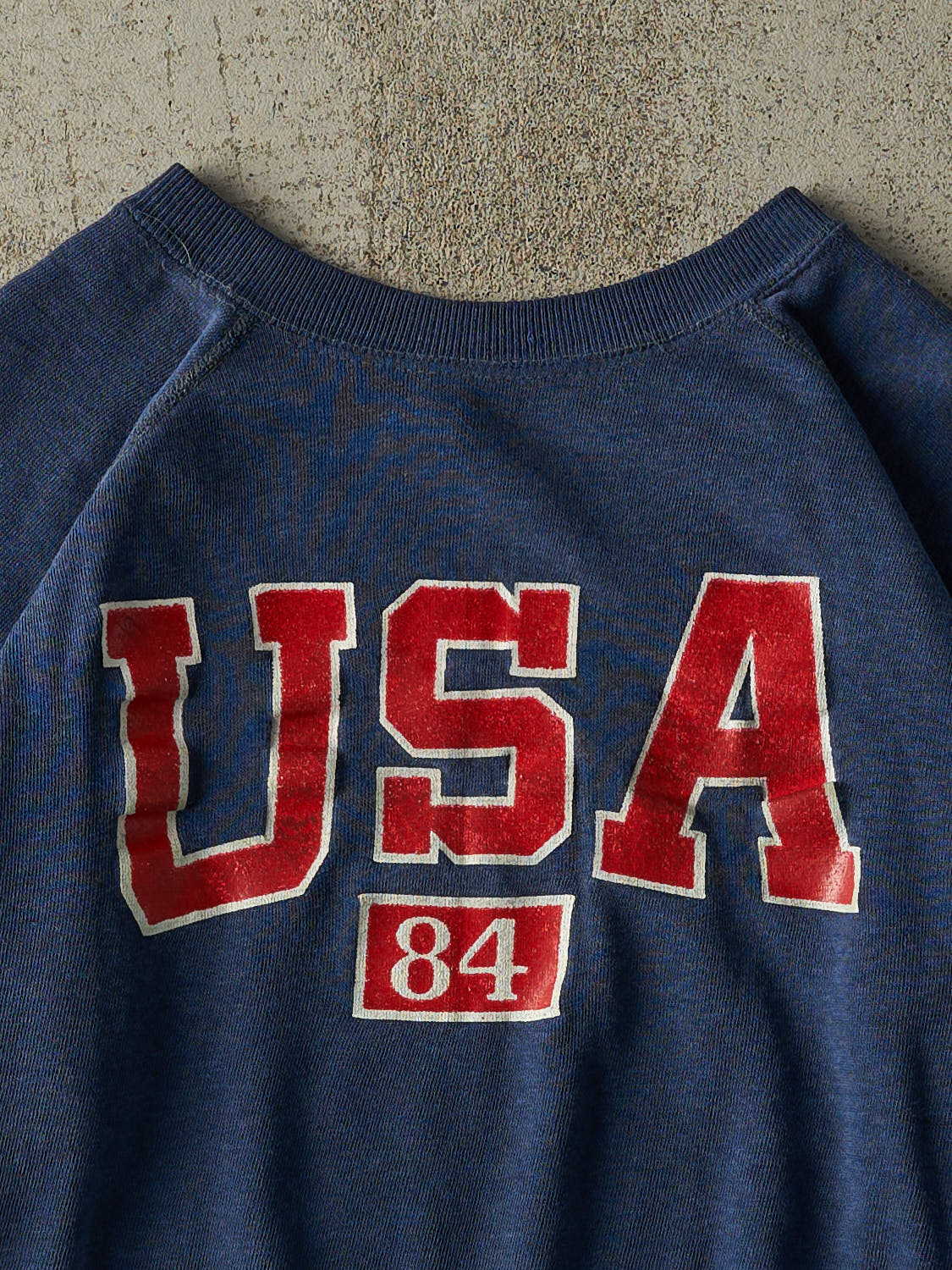 Vintage 80s Navy Blue USA Boxy Crewneck (XS/S)