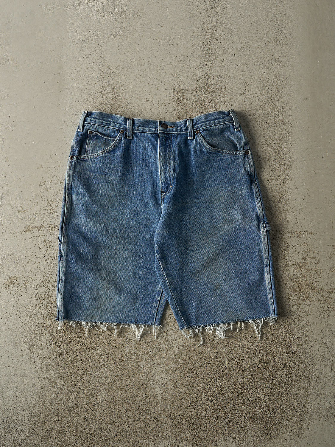 Vintage 90s Mid Wash Dickies Carpenter Cut Off Jean Shorts (32x11)
