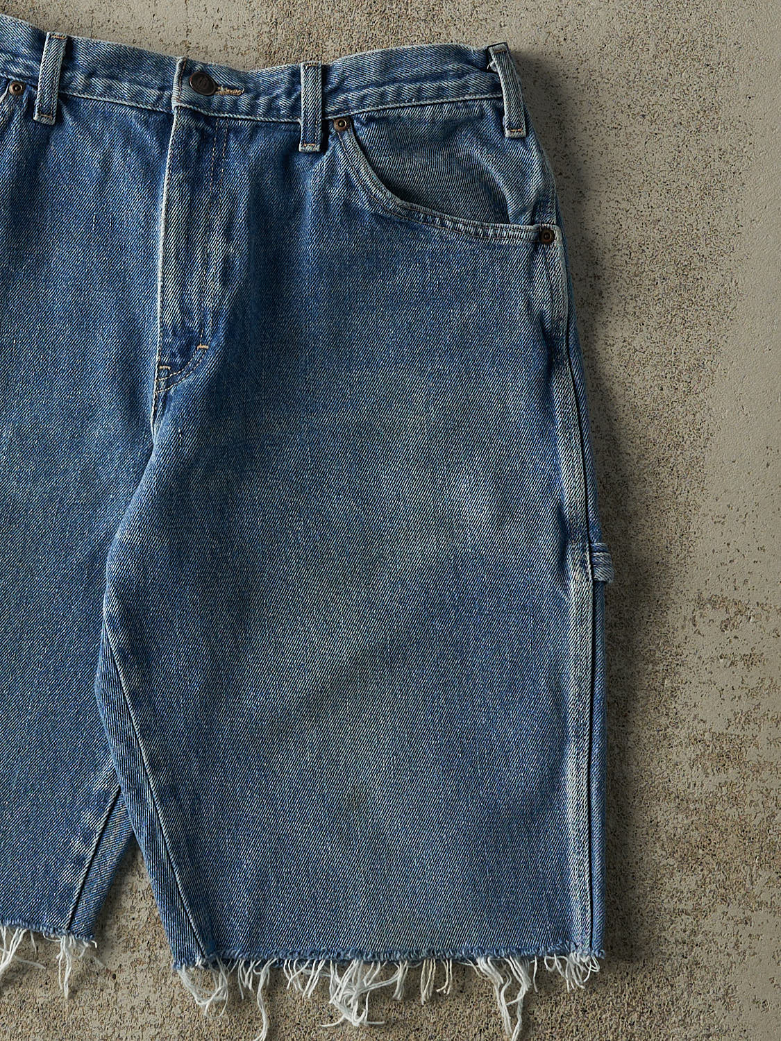 Vintage 90s Mid Wash Dickies Carpenter Cut Off Jean Shorts (32x11)