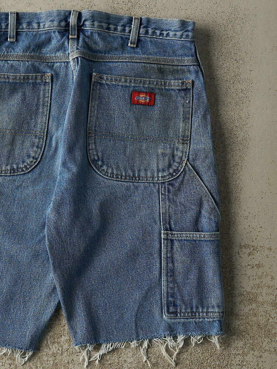 Vintage 90s Mid Wash Dickies Carpenter Cut Off Jean Shorts (32x11)