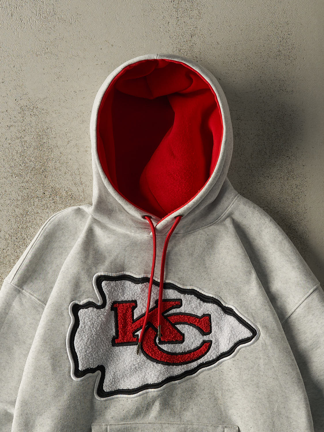 Vintage Y2K Heather Grey Kansas City Chiefs Chenille Embroidered Hoodie (XL)