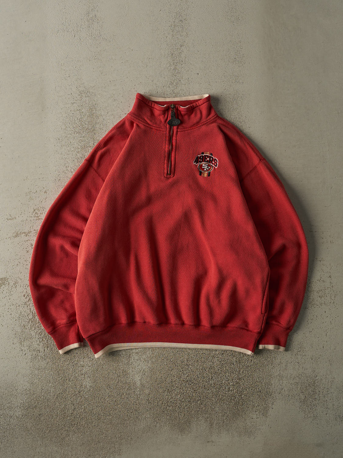 Vintage 90s Burgundy San Francisco 49ers Embroidered Quarter Zip Sweater (XL)