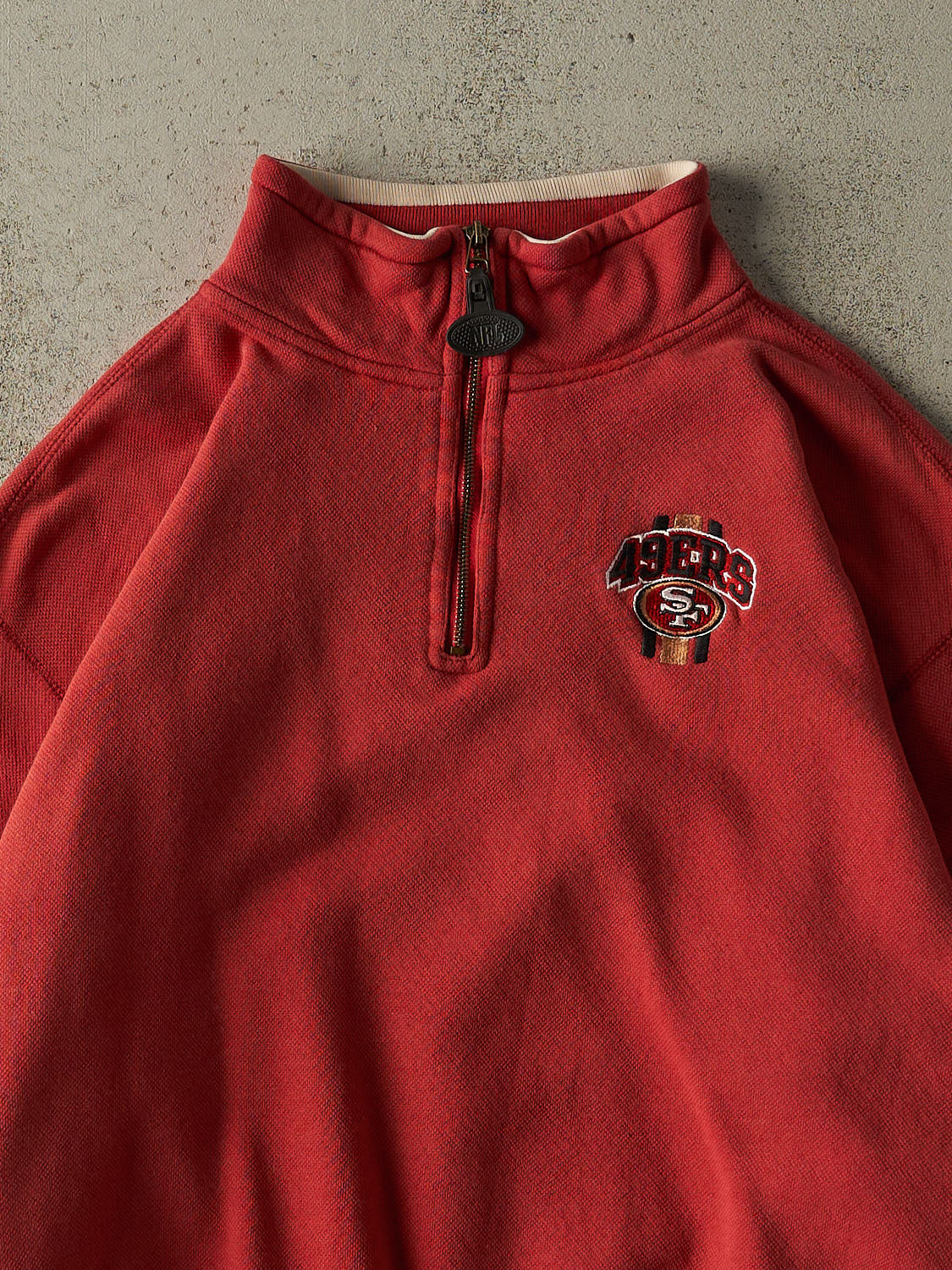 Vintage 90s Burgundy San Francisco 49ers Embroidered Quarter Zip Sweater (XL)