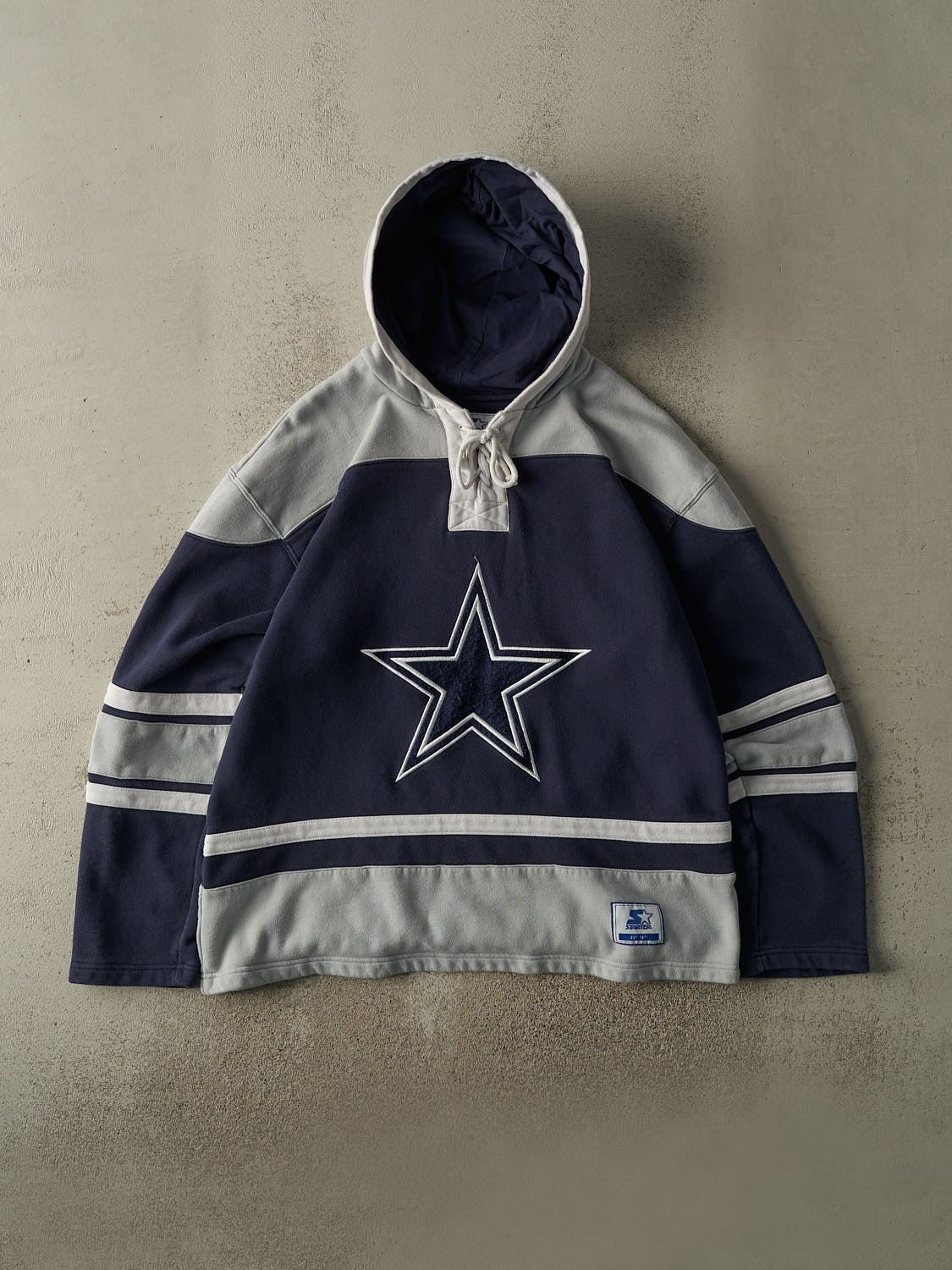 Vintage Y2K Navy Blue, Grey & White Dallas Cowboys Embroidered Hoodie (XL)
