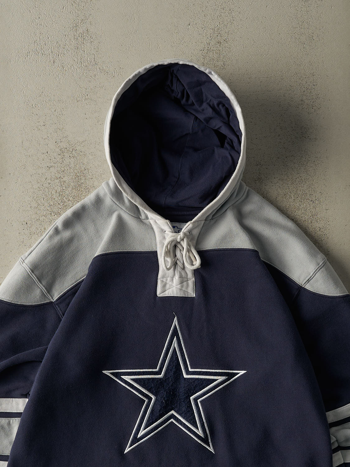 Vintage Y2K Navy Blue, Grey & White Dallas Cowboys Embroidered Hoodie (XL)