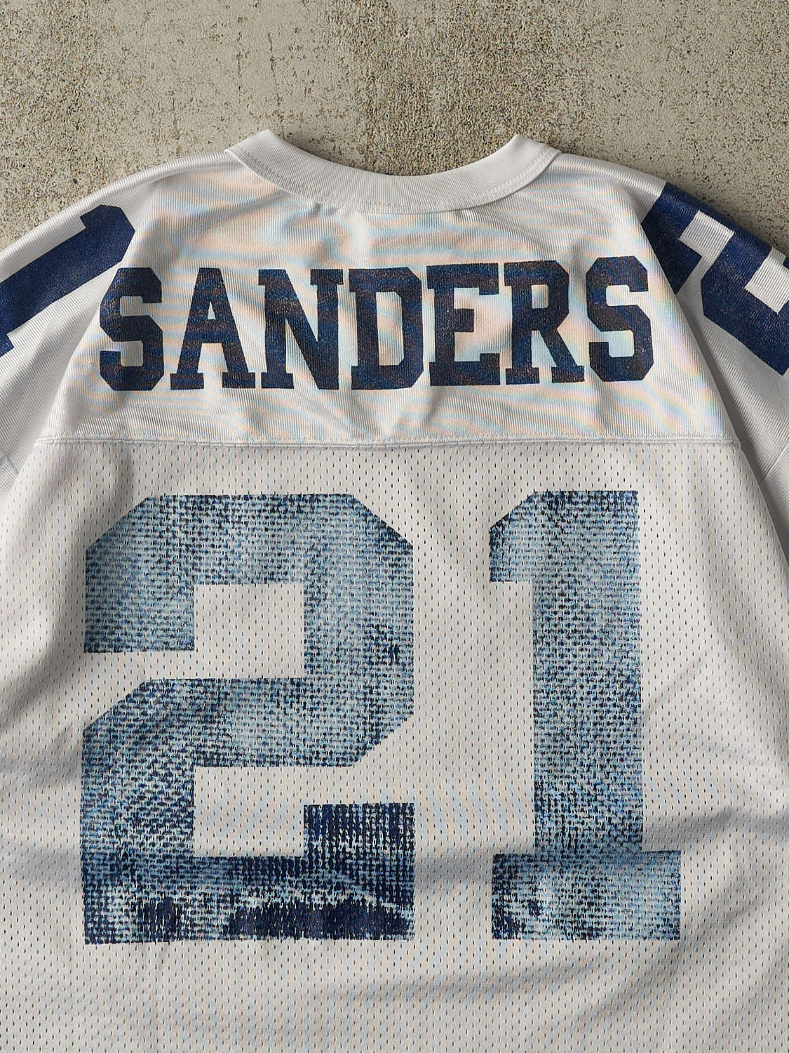 Vintage 90s White Dallas Cowboys Deon Sanders #21 Cropped Boxy Jersey (M/L)