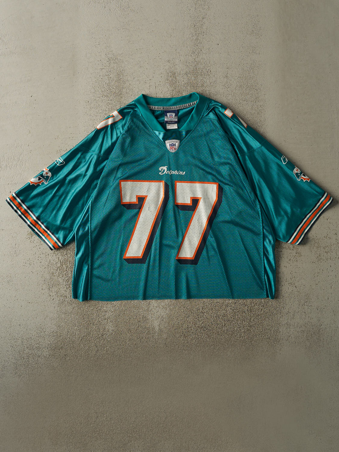 Vintage Y2K Teal Miami Dolphins Jake Long #77 Cropped Jersey (XL)