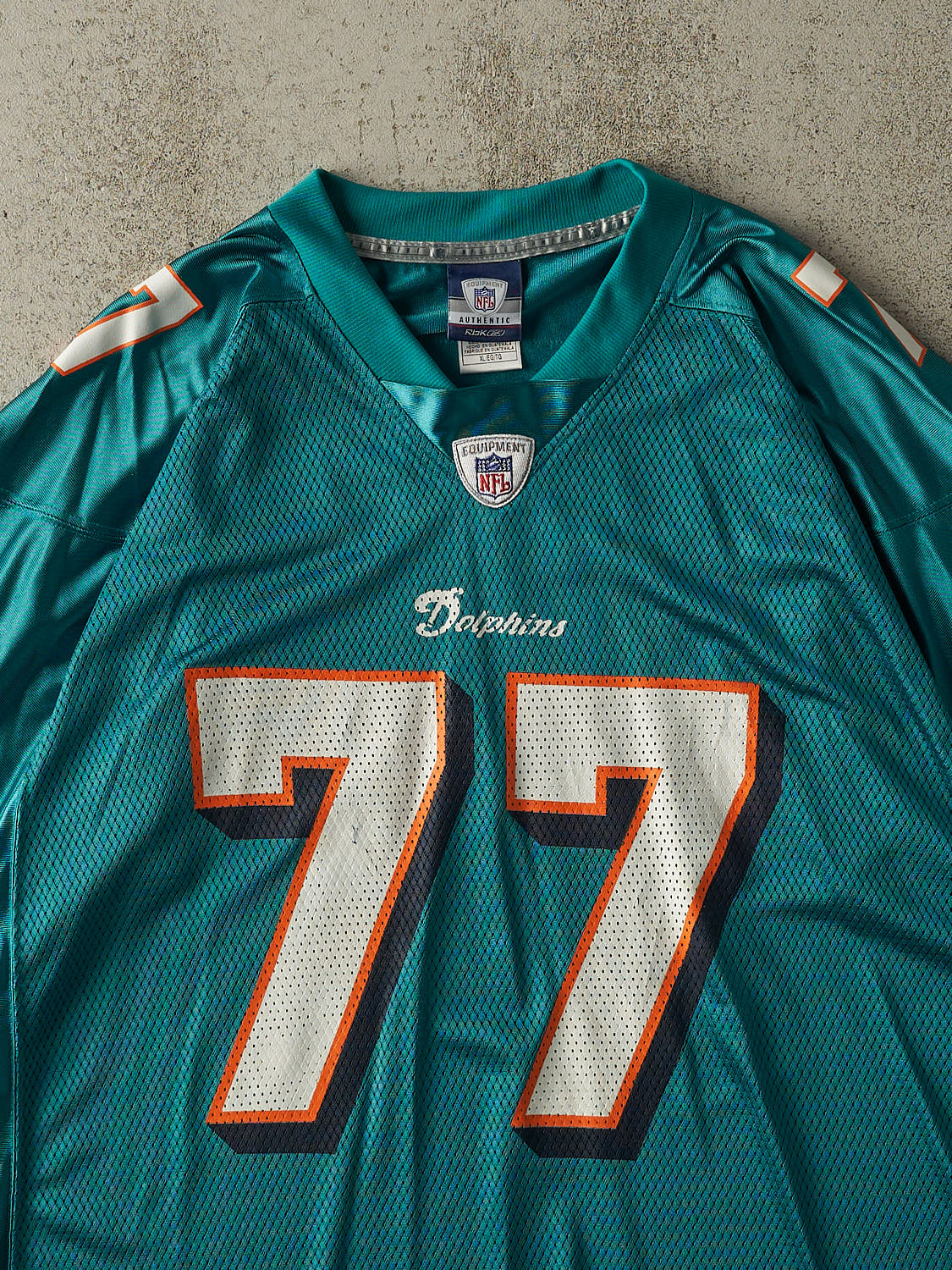Vintage Y2K Teal Miami Dolphins Jake Long #77 Cropped Jersey (XL)