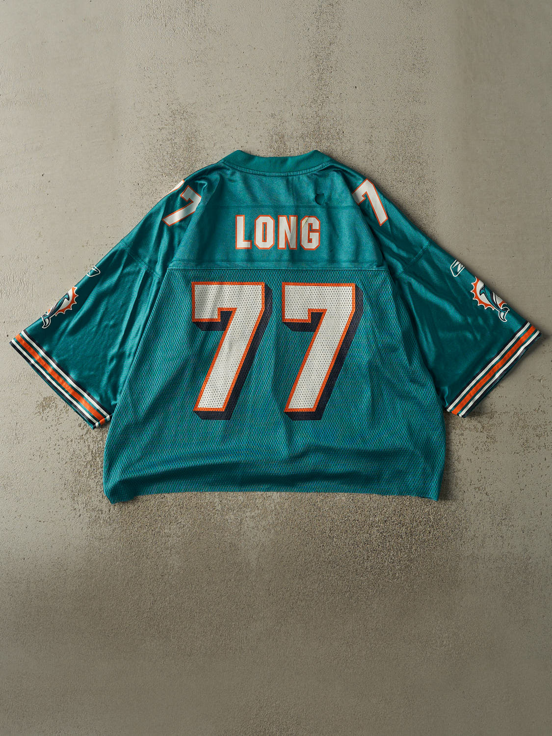 Vintage Y2K Teal Miami Dolphins Jake Long #77 Cropped Jersey (XL)