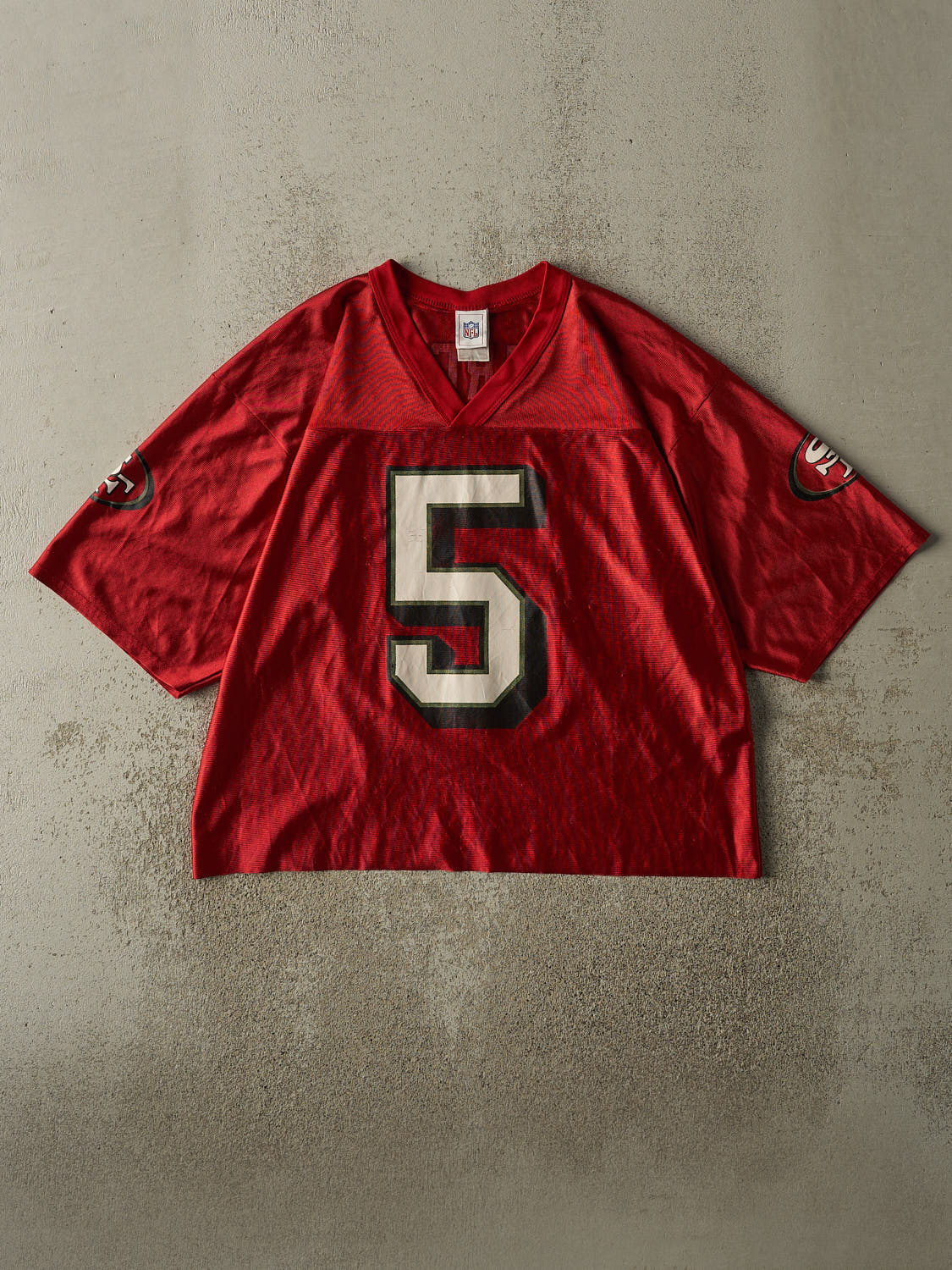Vintage 90s Burgundy San Francisco 49ers Jeff Garcia #5 Cropped Jersey (M)