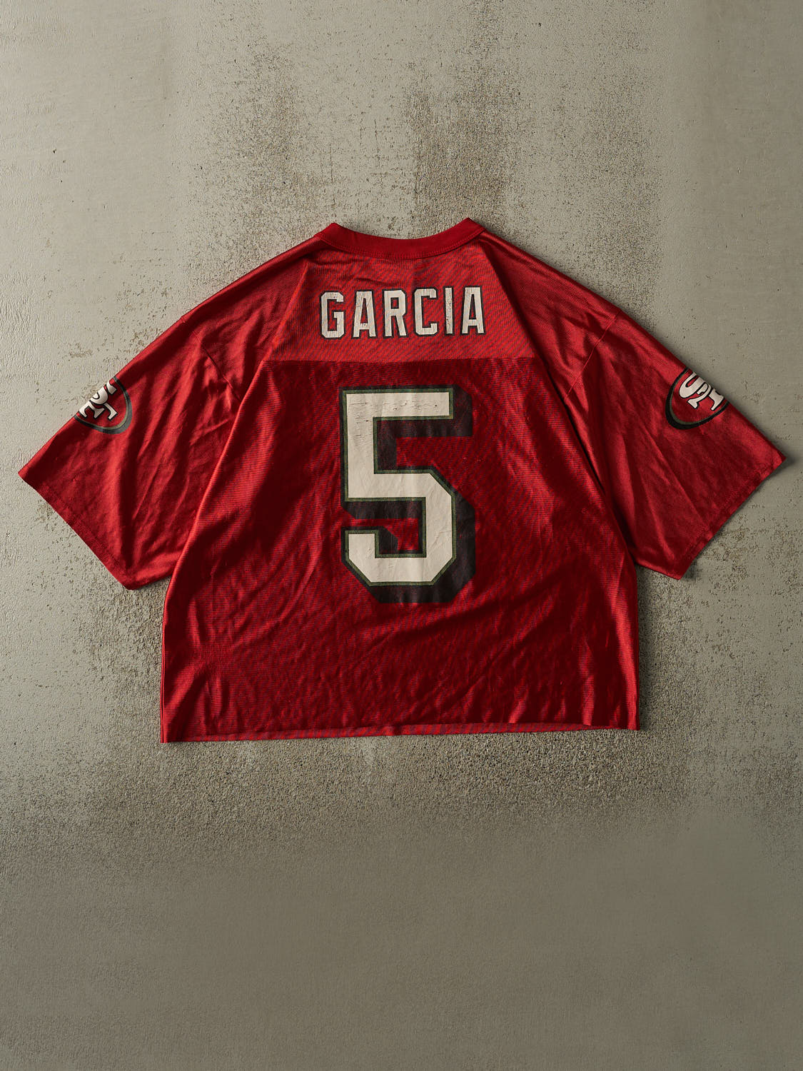 Vintage 90s Burgundy San Francisco 49ers Jeff Garcia #5 Cropped Jersey (M)