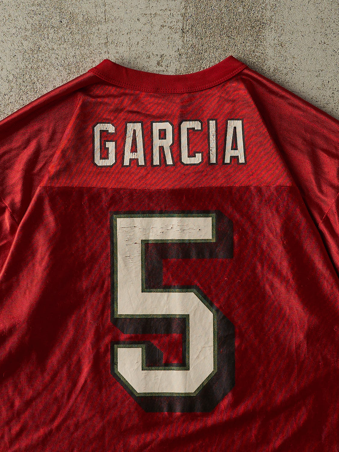 Vintage 90s Burgundy San Francisco 49ers Jeff Garcia #5 Cropped Jersey (M)