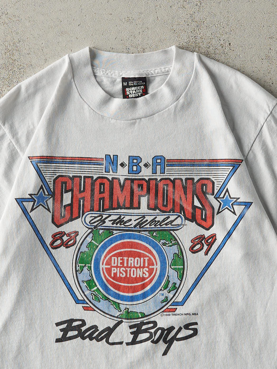 Vintage 89' White Detroit Pistons Bad Boys Single Stitch Tee (S)