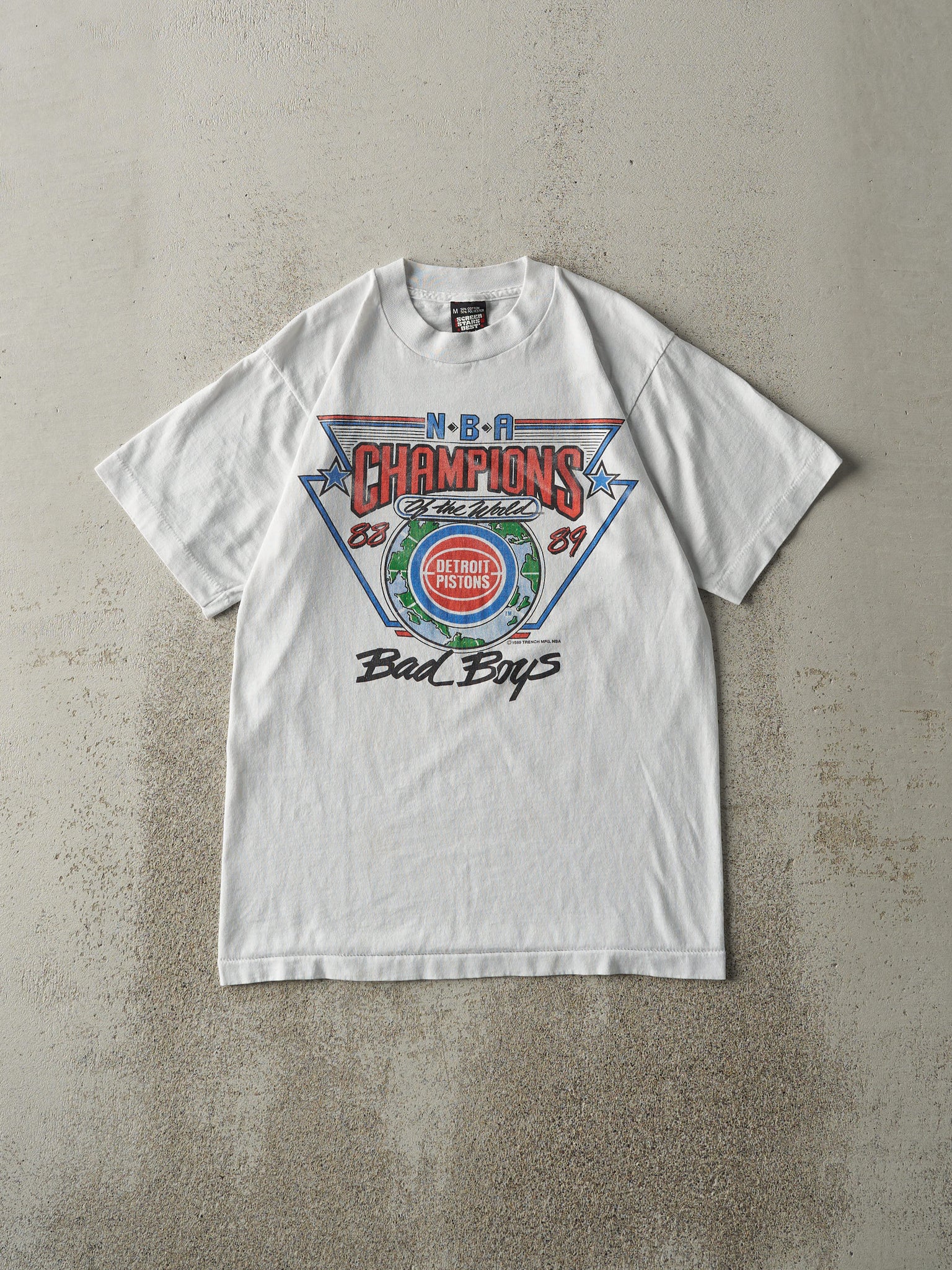 Vintage 89' White Detroit Pistons Bad Boys Single Stitch Tee (S)