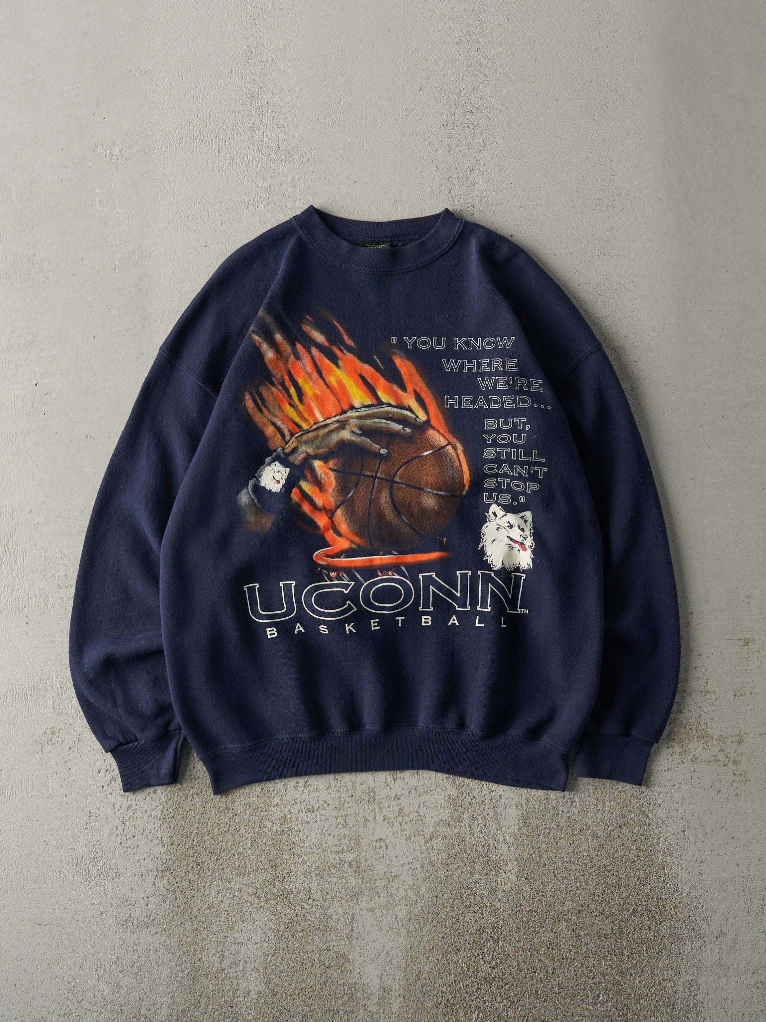 Vintage 90s Navy Blue UConn Huskeys Basketball Crewneck (L)