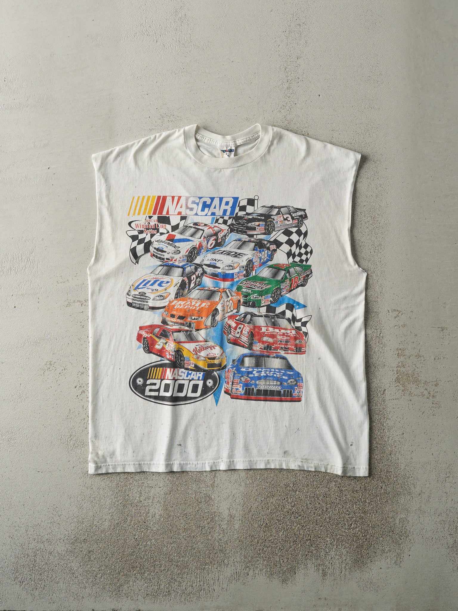 Vintage 00' White Nascar Winston Cup Series Racing Cut Off Tee (L)