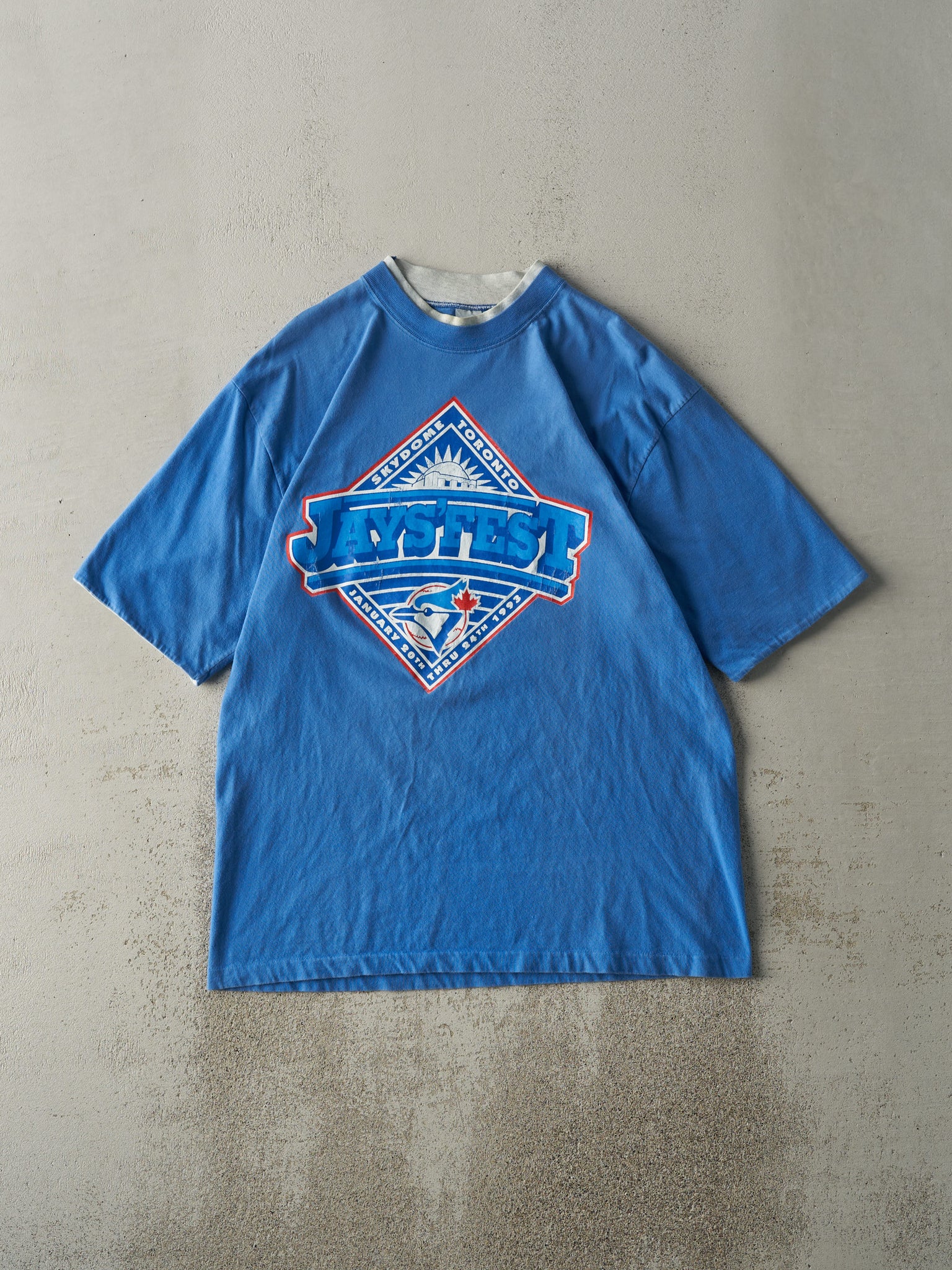 Vintage 93' Blue Toronto Blue Jays Jays'Fest Double Neck Tee (M/L)