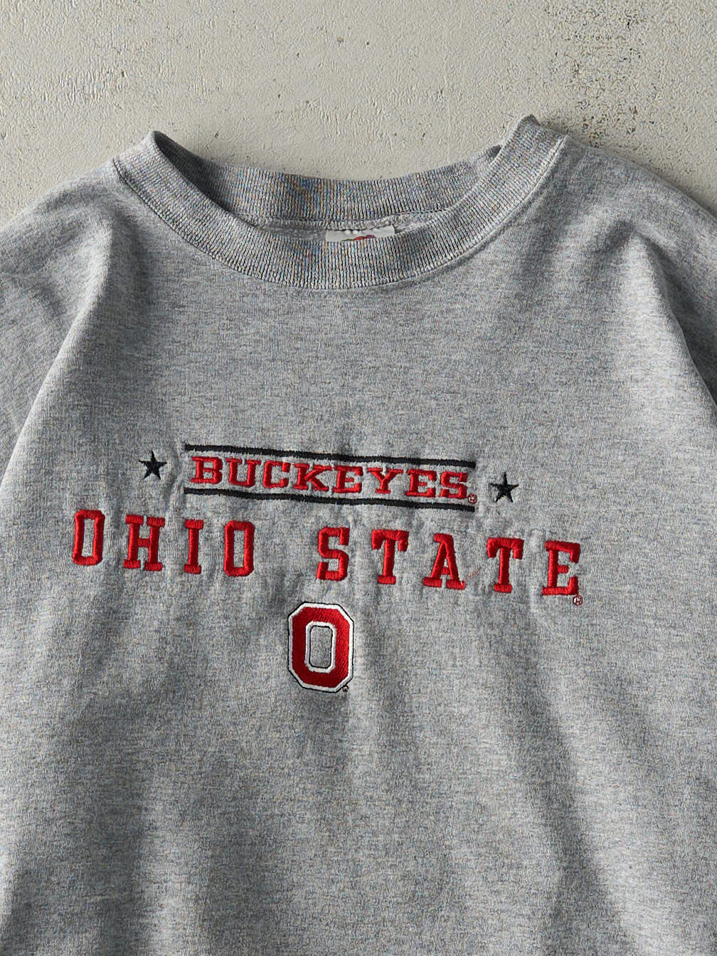 Vintage 90s Grey Ohio State Buckeyes Embroidered Boxy Crewneck (L)