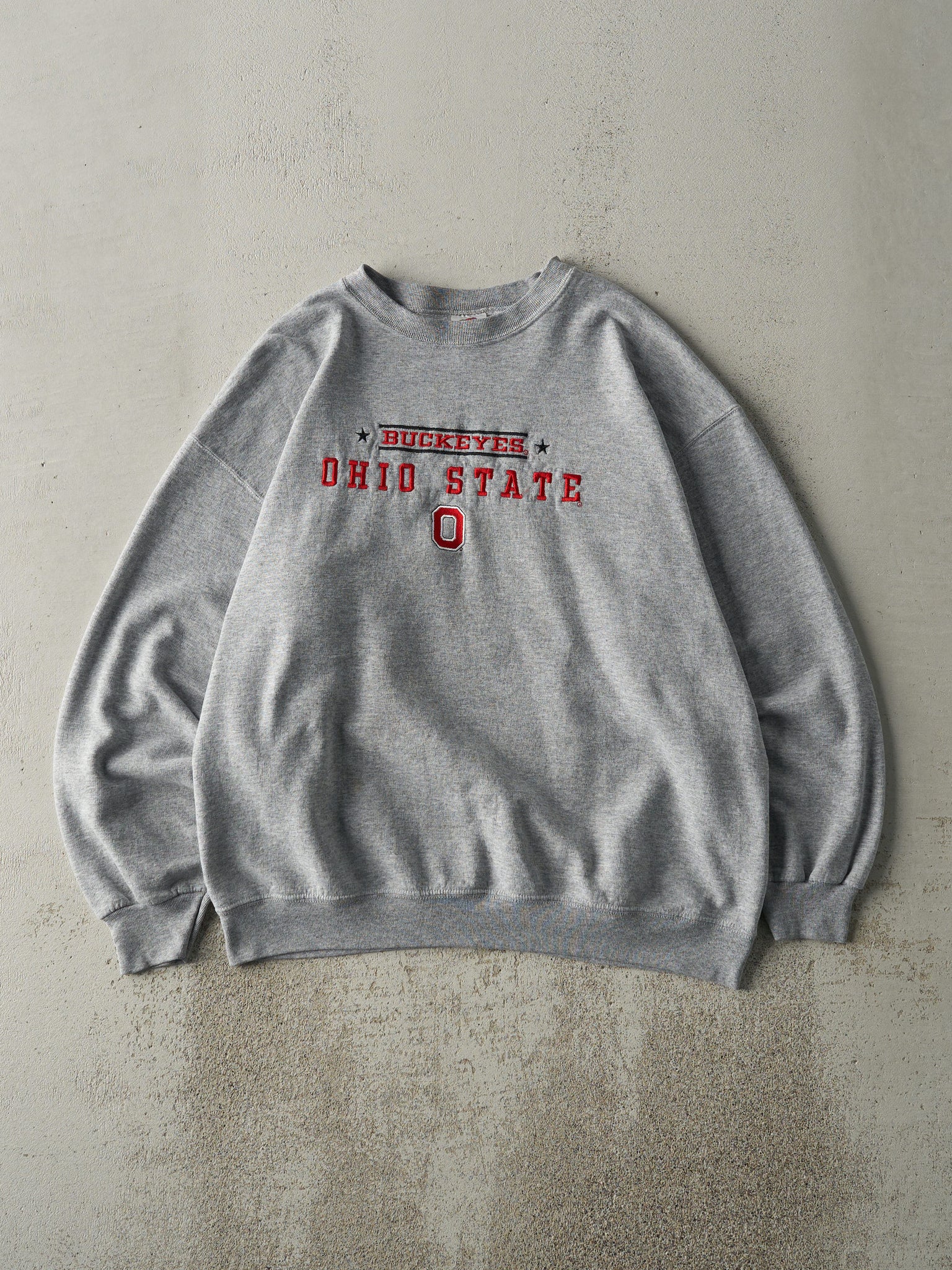 Vintage 90s Grey Ohio State Buckeyes Embroidered Boxy Crewneck (L)