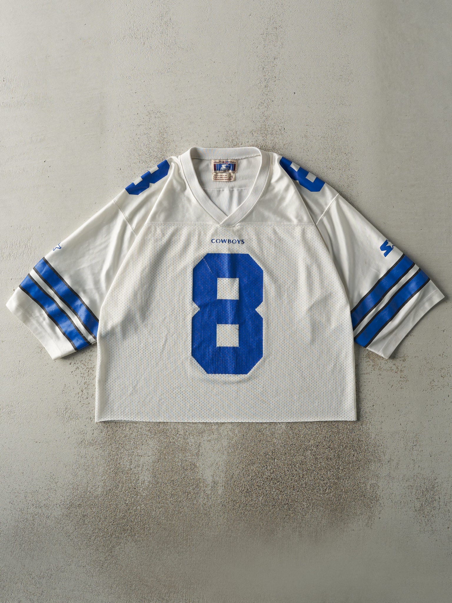 Vintage 90s White Dallas Cowboys #8 Troy Aikman Cropped Football Jersey (L)