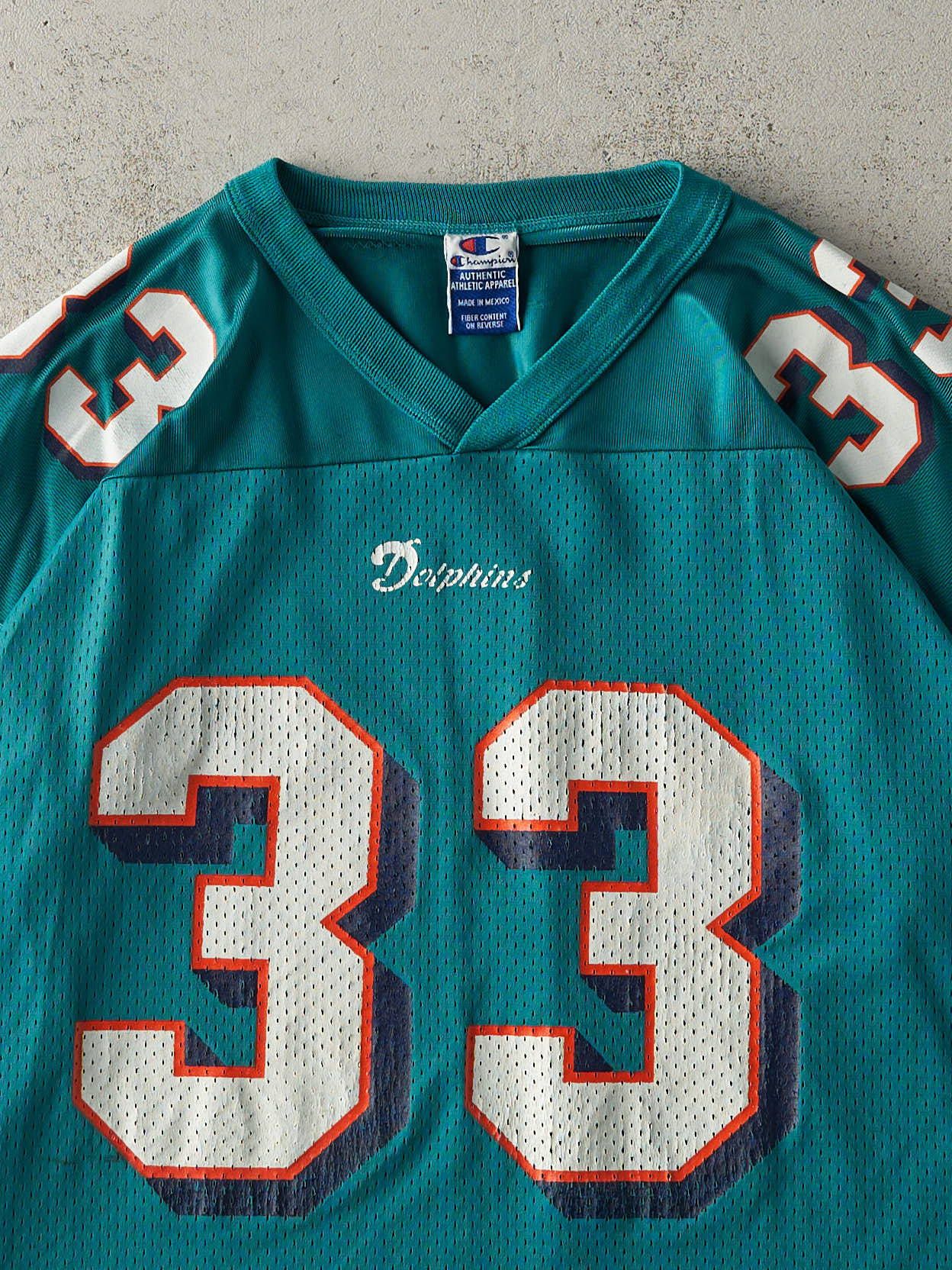 Vintage 90s Teal Miami Dolphins #33 Karim Abdul-Jabbar Cropped Football Jersey (L)