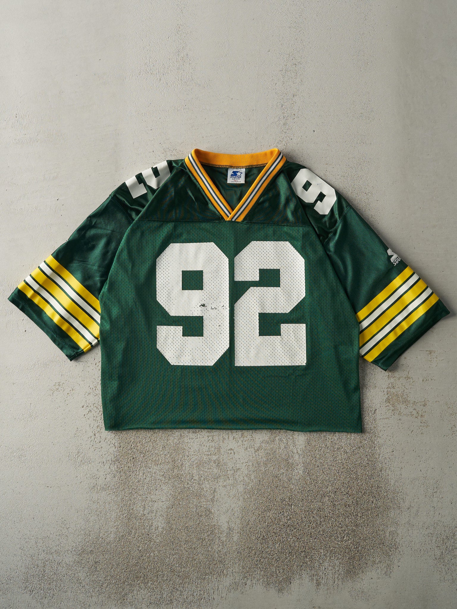 Vintage 95' Green Green Bay Packers #92 Reggie White Cropped Football Jersey (L)