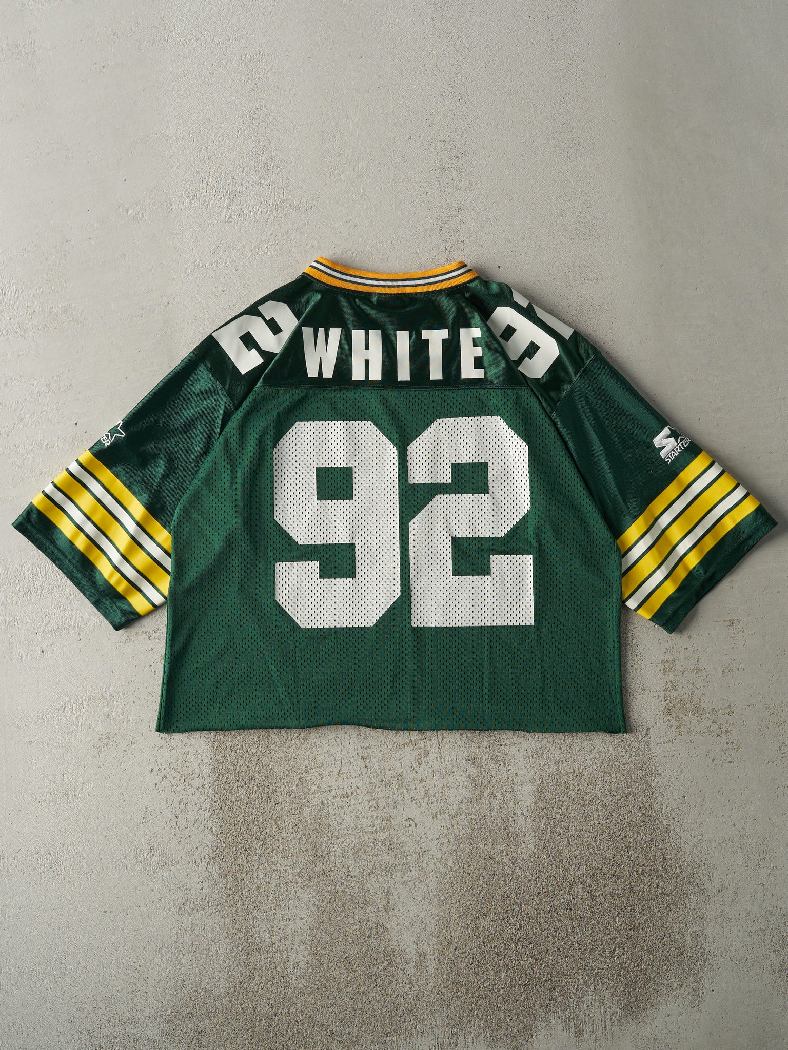 Vintage 95' Green Green Bay Packers #92 Reggie White Cropped Football Jersey (L)