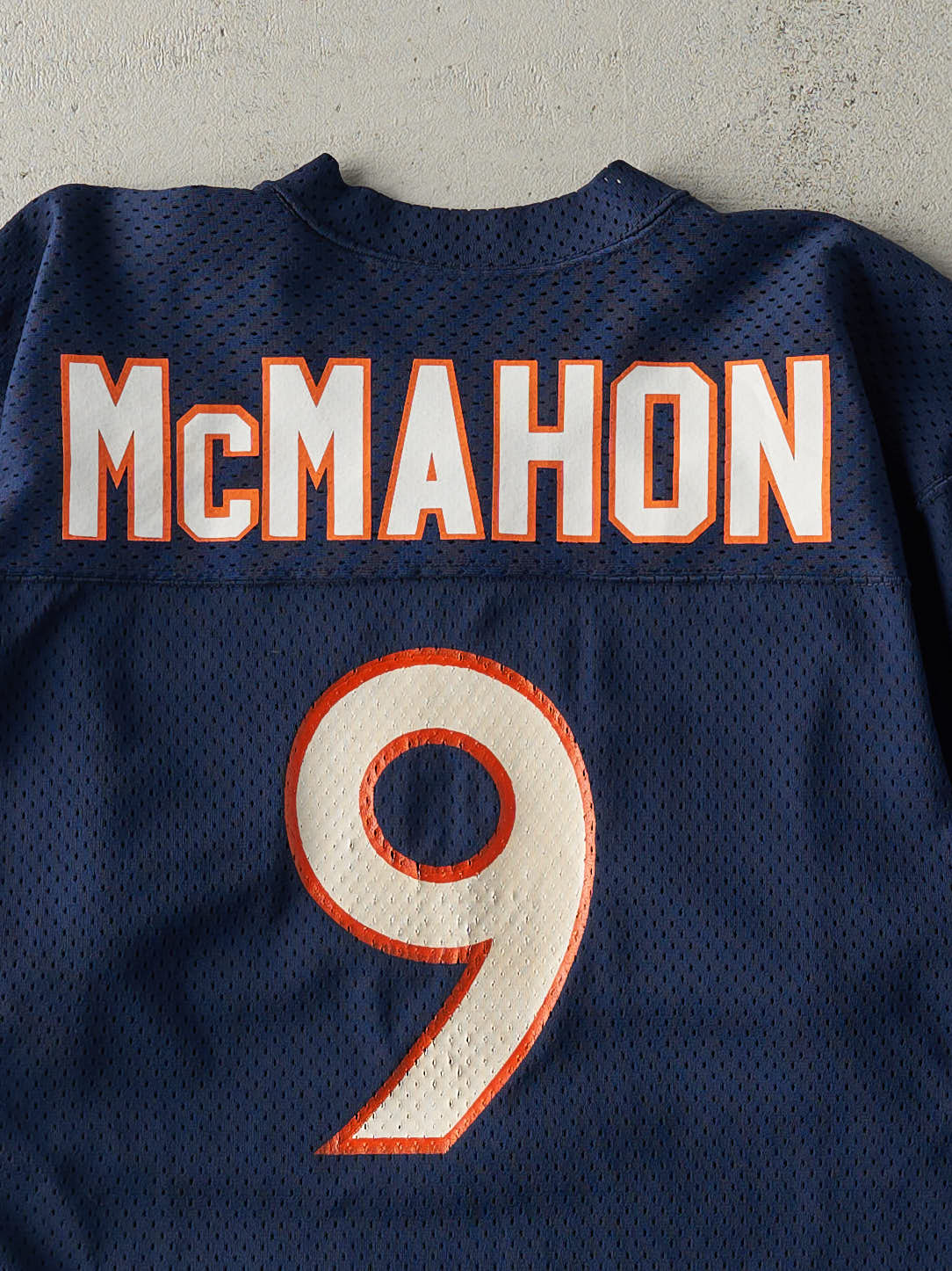 Vintage 80s Navy Blue Chicago Bears #9 Jim McMahon Cropped Football Jersey (XS/S)