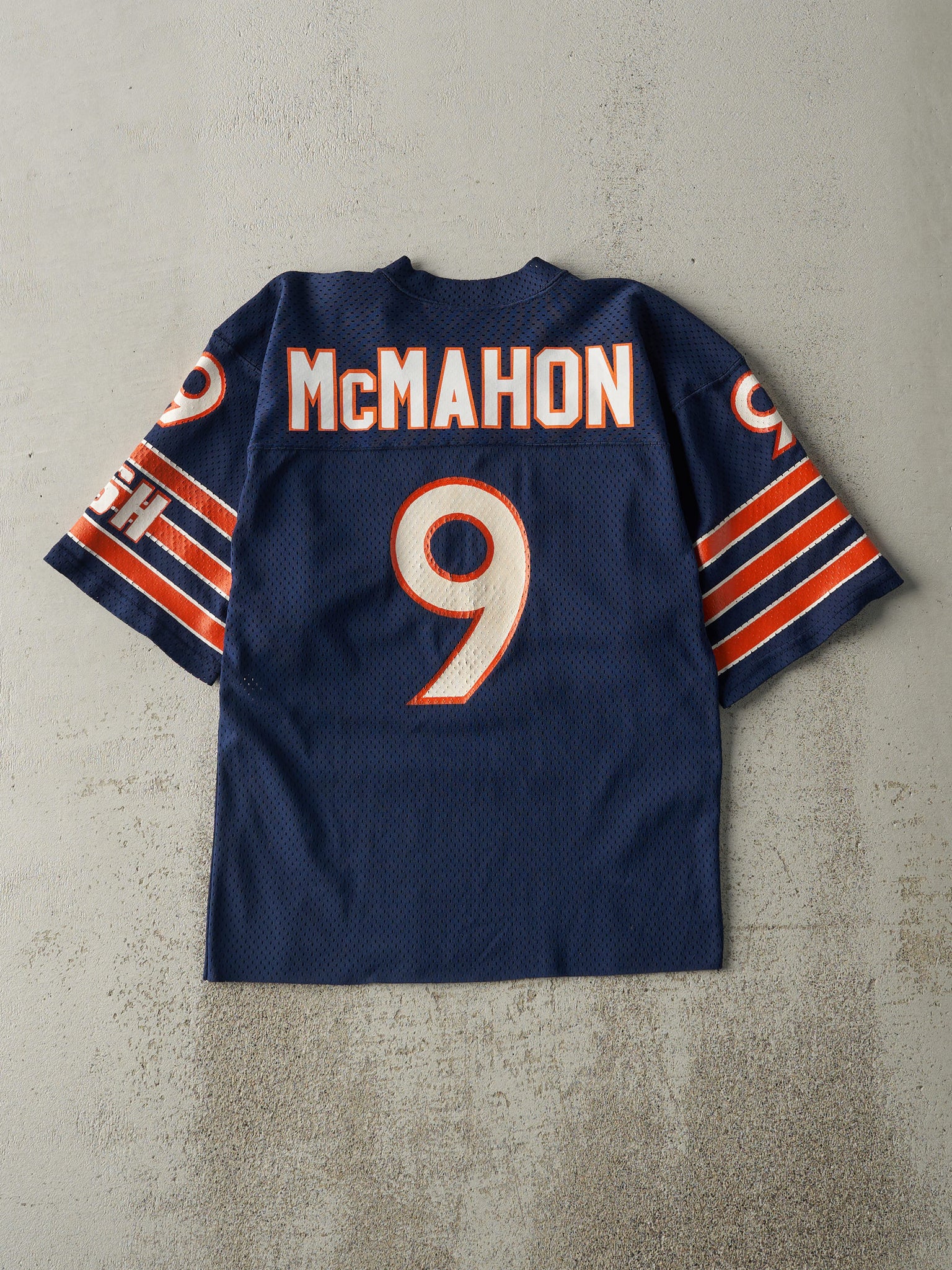 Vintage 80s Navy Blue Chicago Bears #9 Jim McMahon Cropped Football Jersey (XS/S)