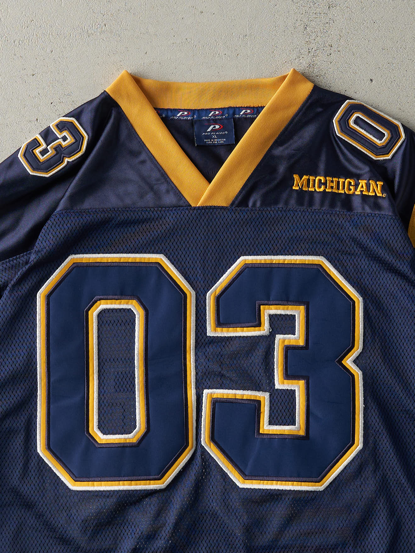 Vintage Y2K Navy Blue University of Michigan Wolverines #03 Cropped Football Jersey (L)