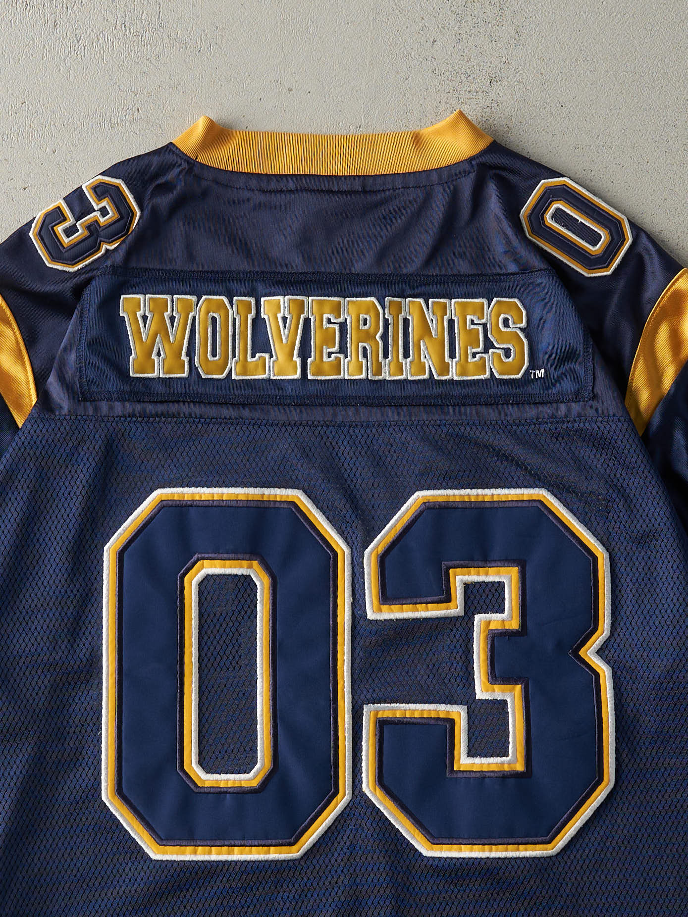 Vintage Y2K Navy Blue University of Michigan Wolverines #03 Cropped Football Jersey (L)