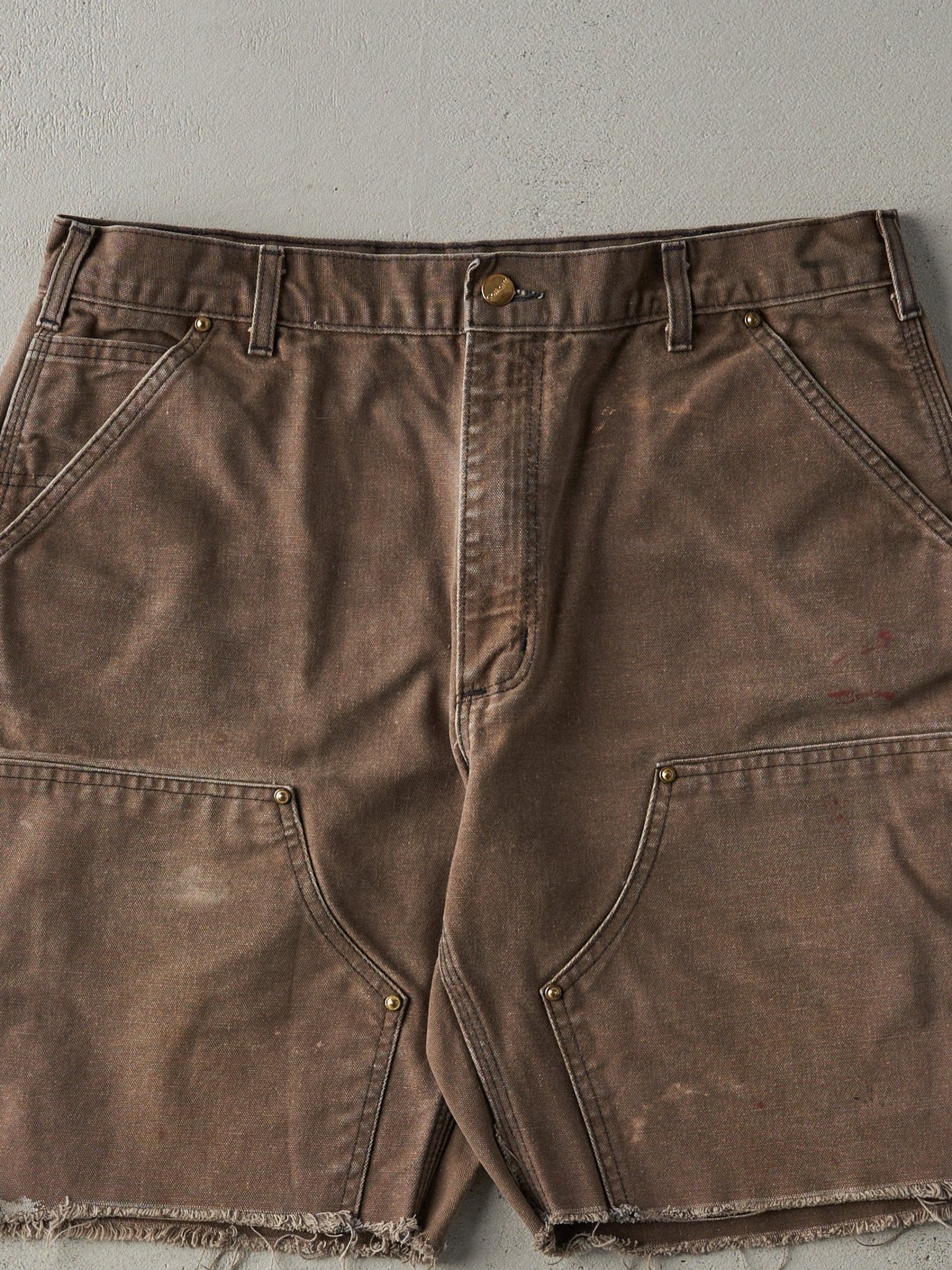 Vintage 90s Chocolate Brown Carhartt Double Knee Cut Off Shorts (35.5x9)