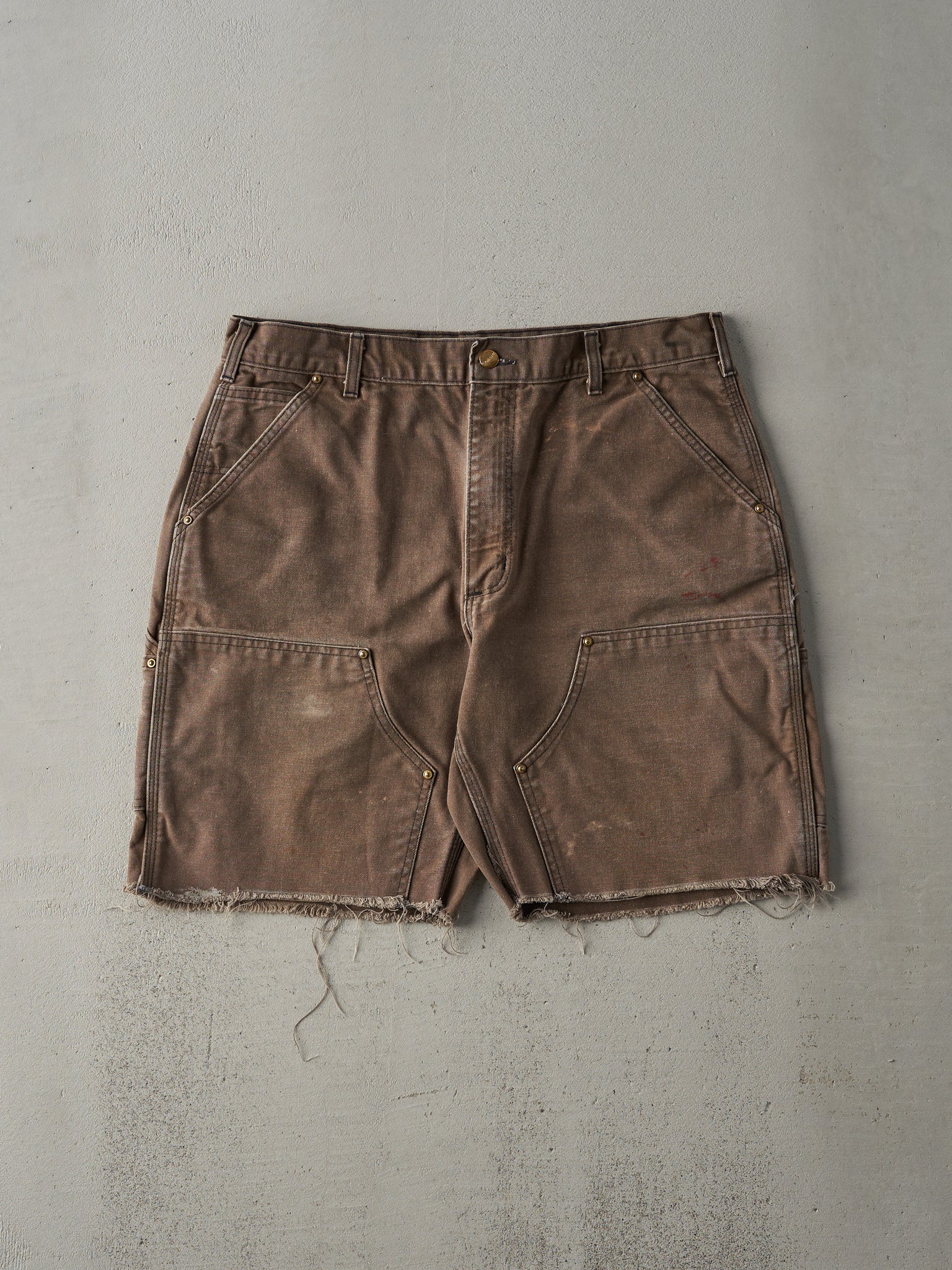 Vintage 90s Chocolate Brown Carhartt Double Knee Cut Off Shorts (35.5x9)