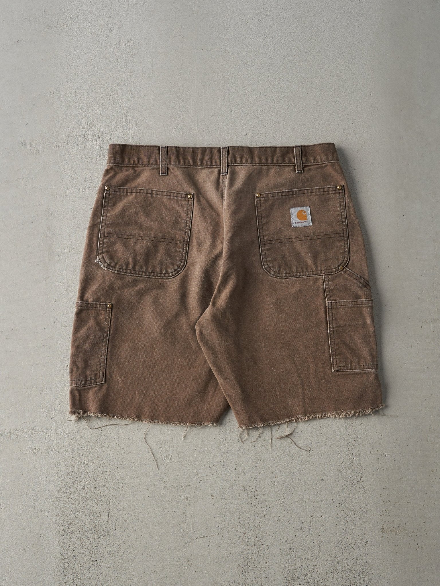 Vintage 90s Chocolate Brown Carhartt Double Knee Cut Off Shorts (35.5x9)