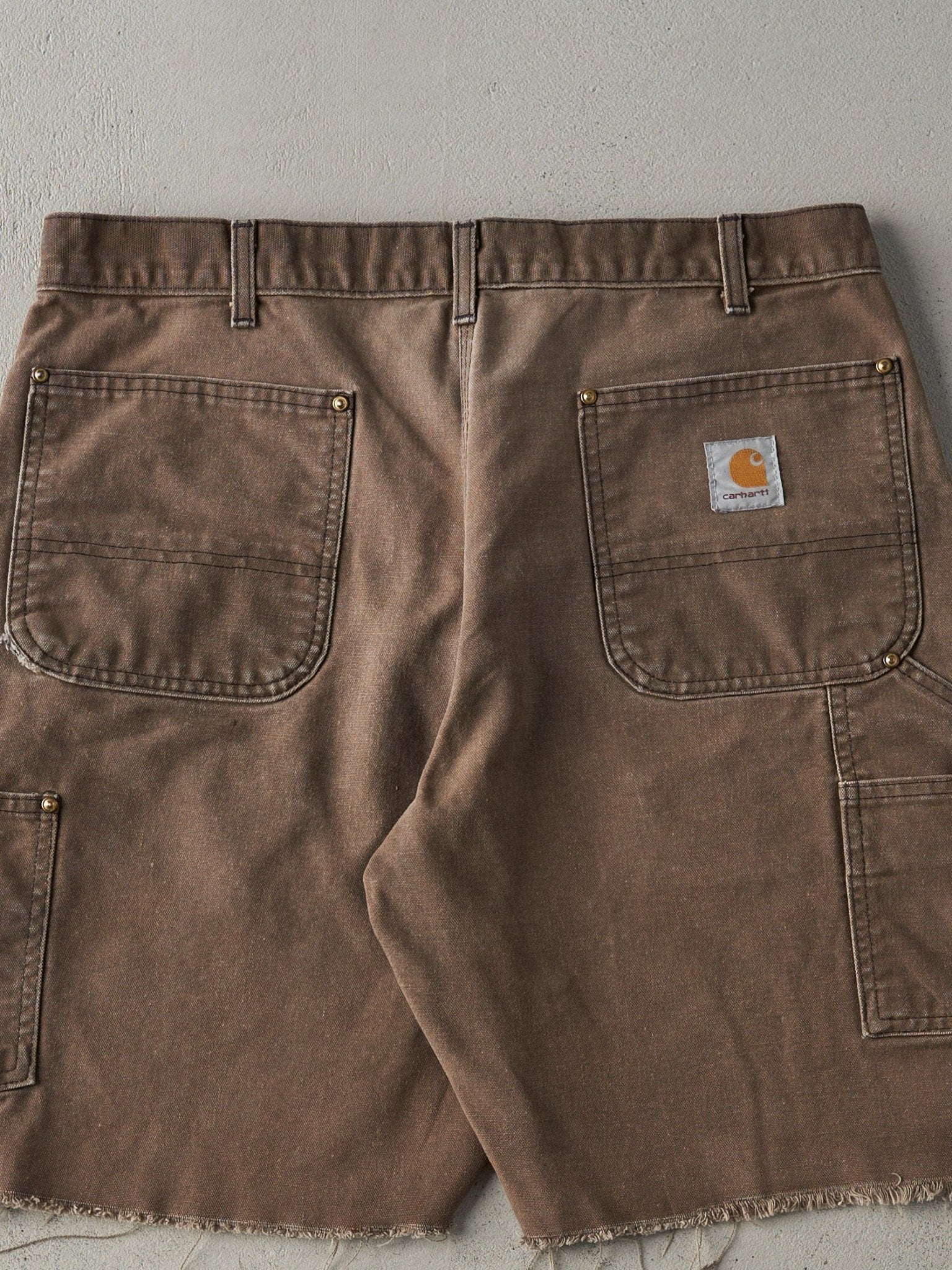 Vintage 90s Chocolate Brown Carhartt Double Knee Cut Off Shorts (35.5x9)