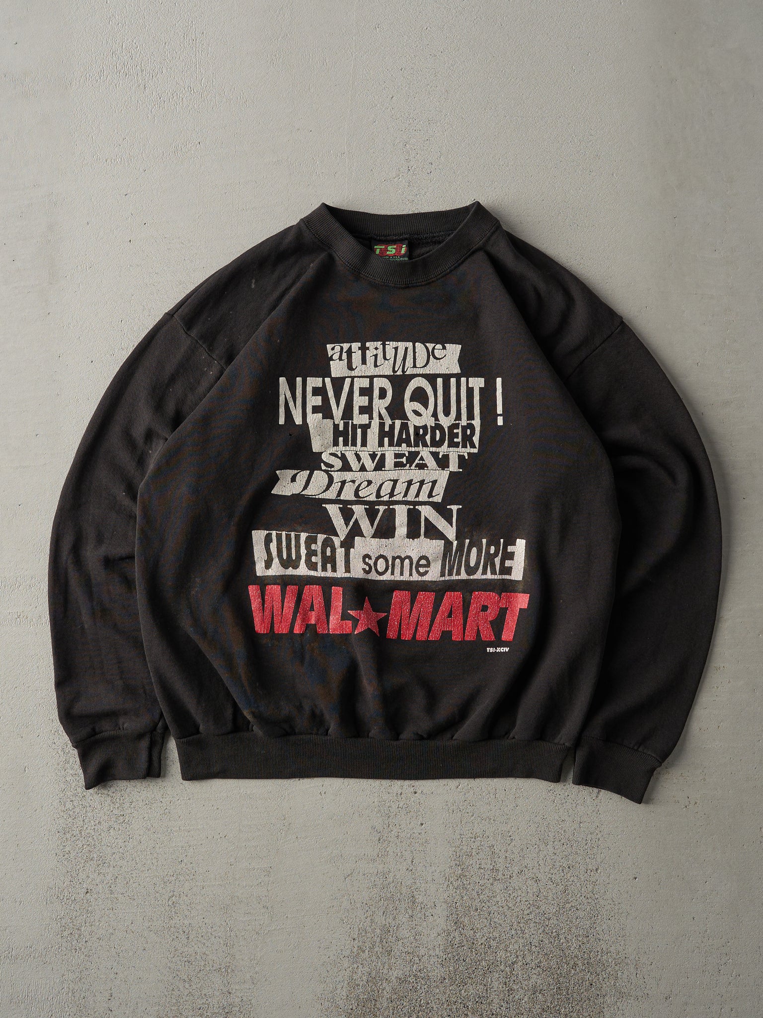 Vintage 90s Black Walmart "Never Quit" Crewneck (M)